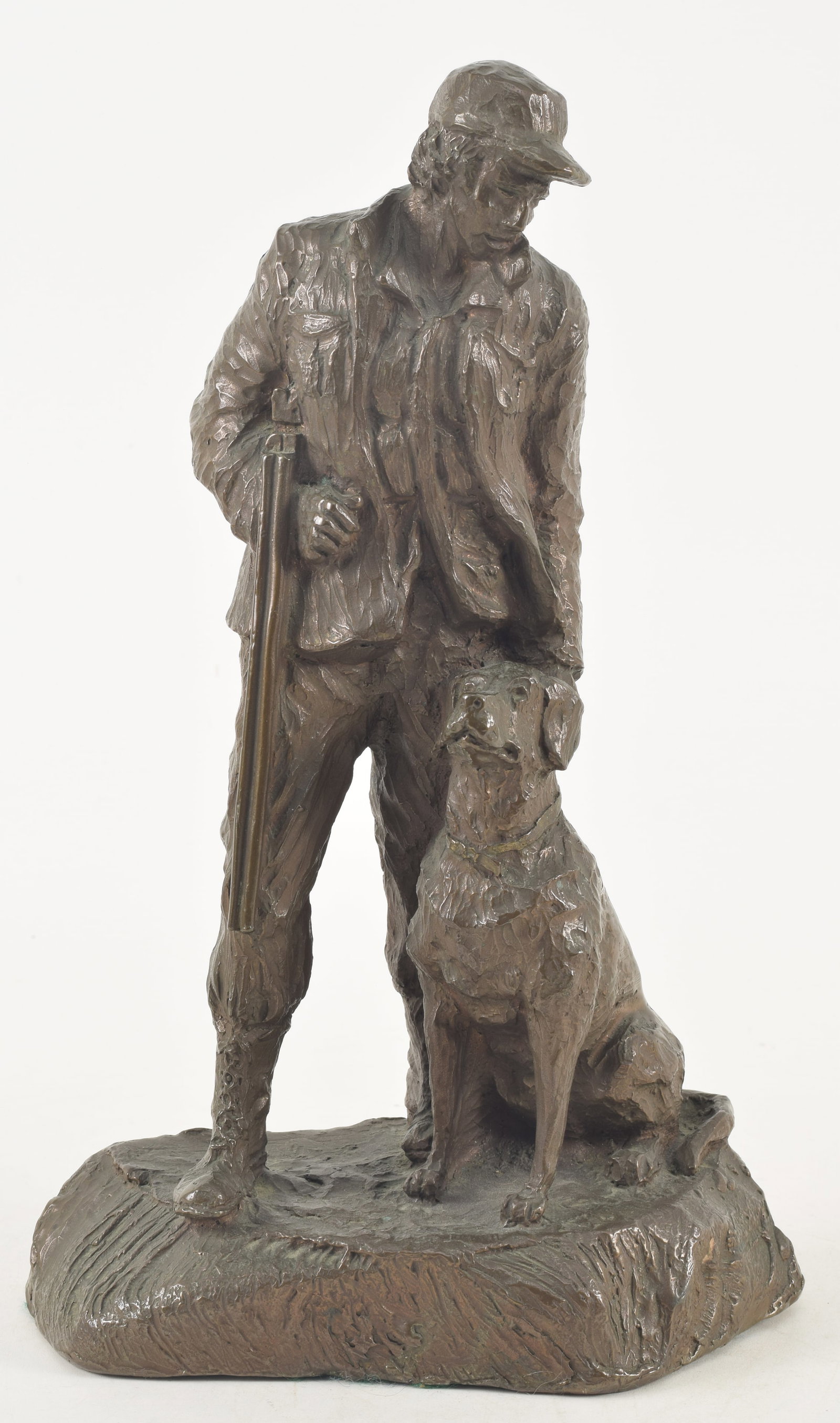 Mark Hopkins. "Sunrise". Bronze sculpture of a hunter and his dog. Signed, dated 1986, and numbered (1 of 7)