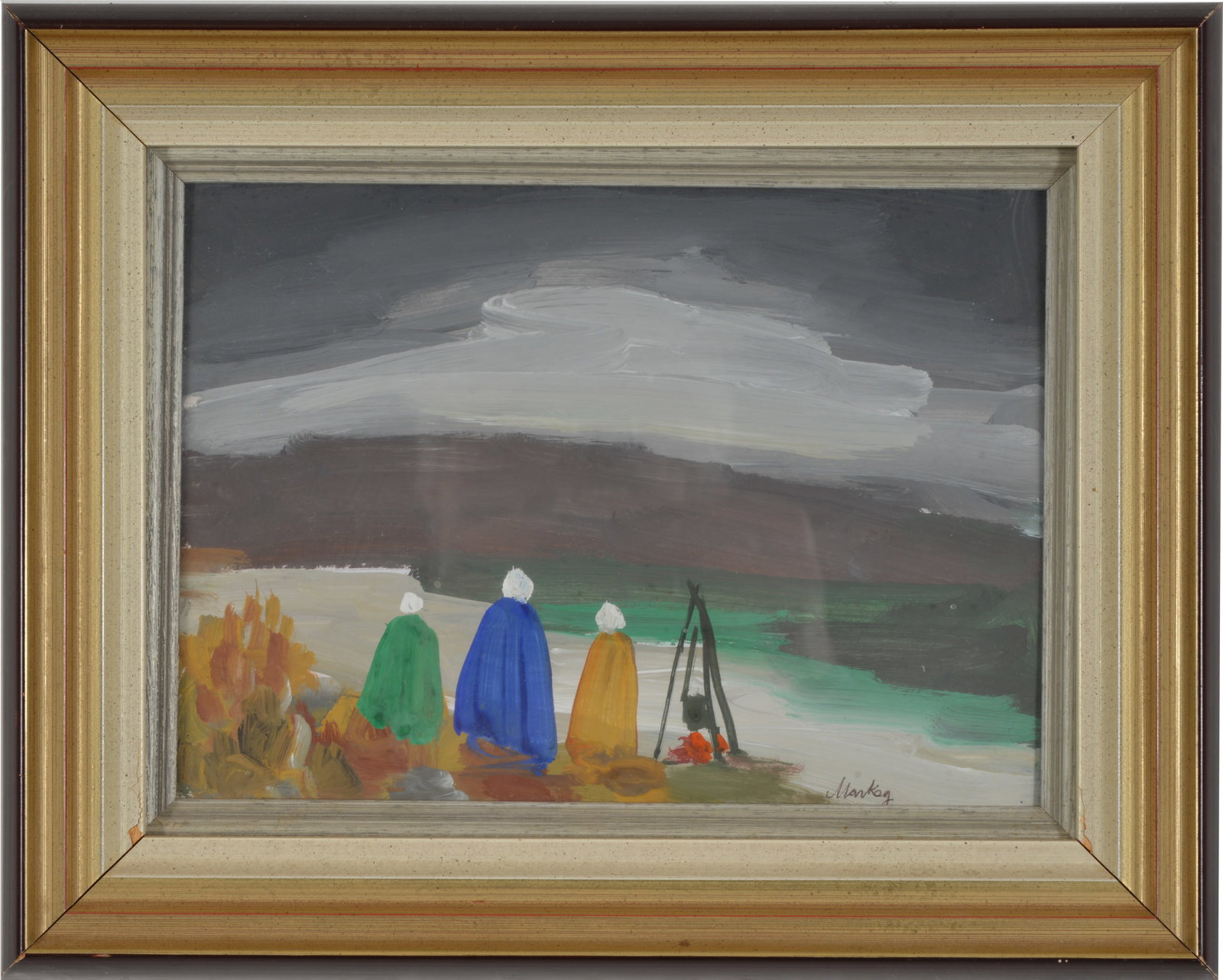 Markey Robinson. Ireland. Cloaked figures standing beside a campfire along the shoreline. Gouache on (1 of 8)