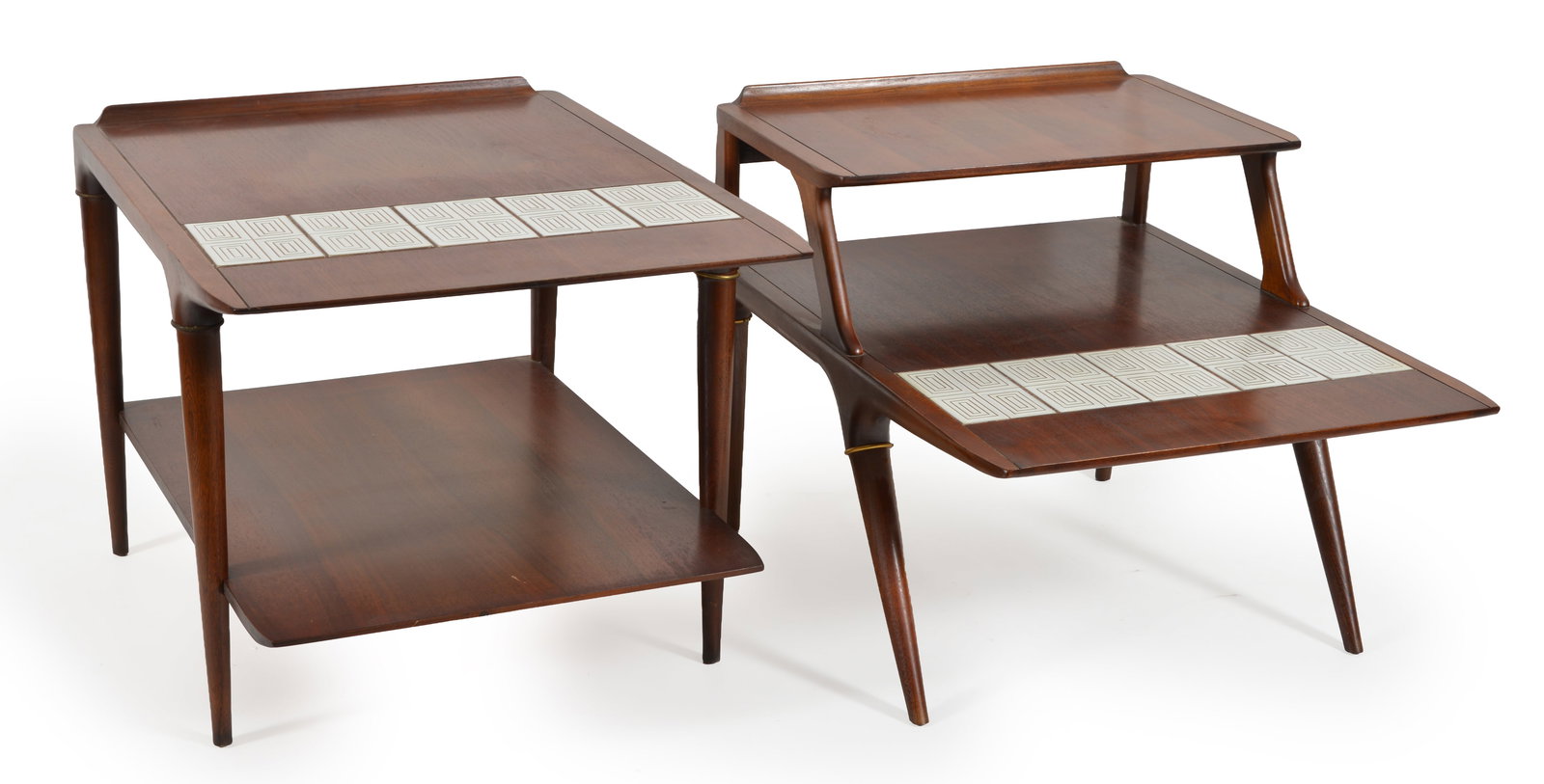 2 Mid-Century-Modern side tables with tile inserts, Cosmopolitan line by Lane Furniture.: 2 Mid-Century-Modern side tables with tile inserts, Cosmopolitan line by Lane Furniture.
