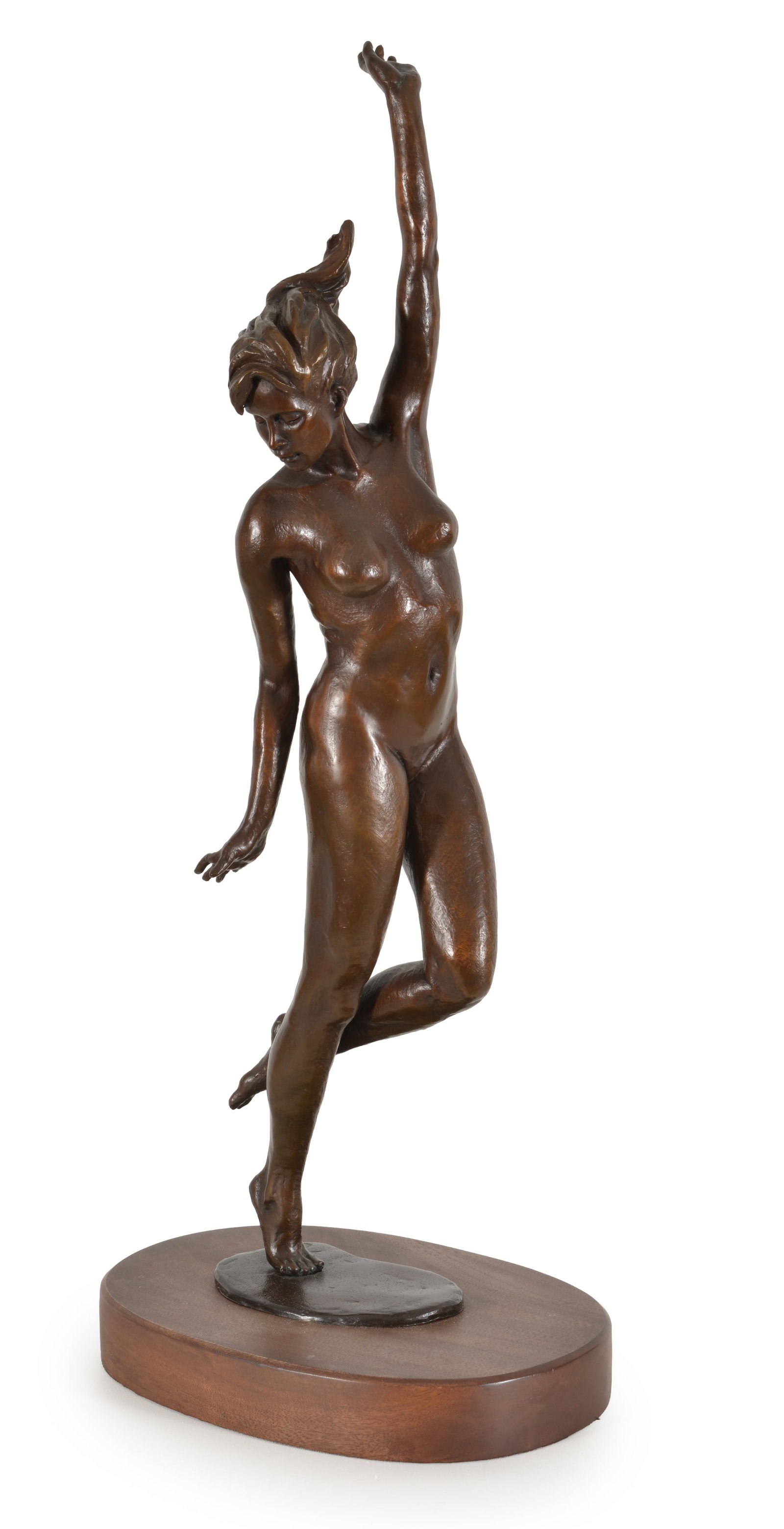 Susanne Vertel. American. "Water Sprite". Bronze sculpture of a nude female figure in joyful motion.: Susanne Vertel. American. "Water Sprite". Bronze sculpture of a nude female figure in joyful motion. Signed Vertel and edition number 7/20 above right ankle. Overall: 33.75in high.
