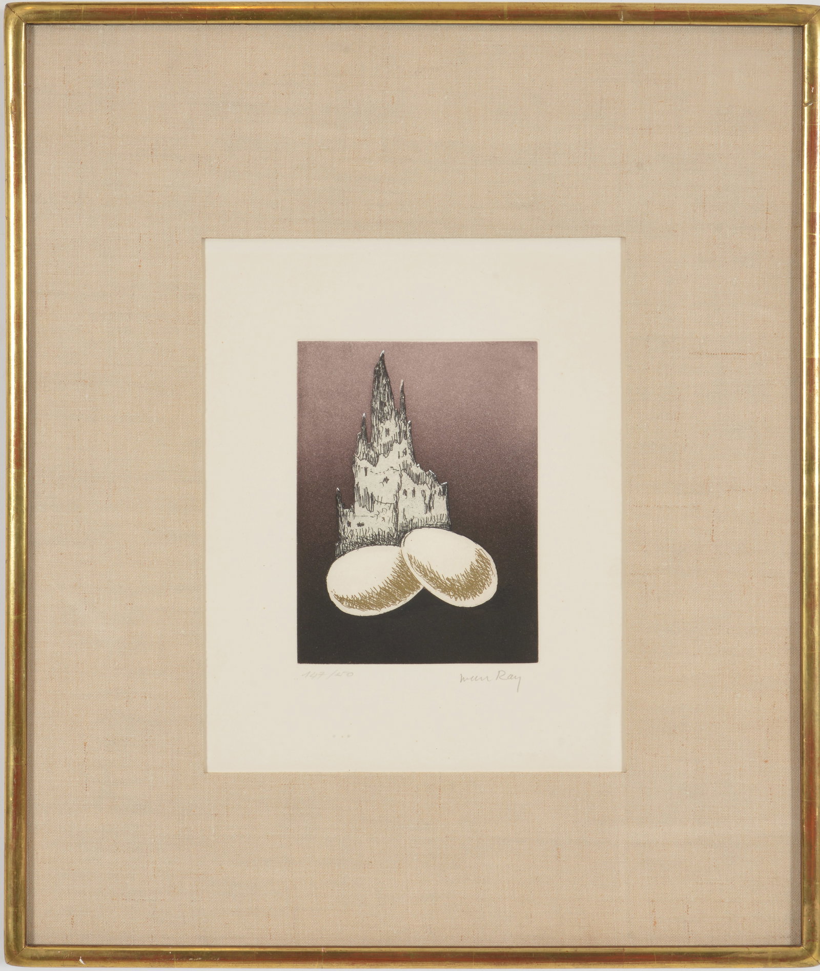 Man Ray. "Une Cathedral". Aquatint etching on paper. Signed and numbered 147/150 lower margin. (1 of 5)