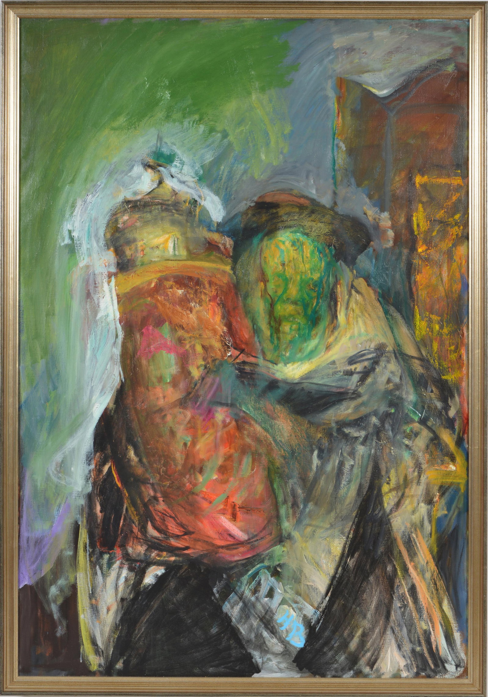 Hyman Bloom. "Rabbi with Torah". Oil and marker on canvas. Signed with initials "HB" lower center.: Hyman Bloom. "Rabbi with Torah". Oil and marker on canvas. Signed with initials "HB" lower center. Several labels on reverse with title and provenance; collection of Iso Papo. Exhibited as part of the