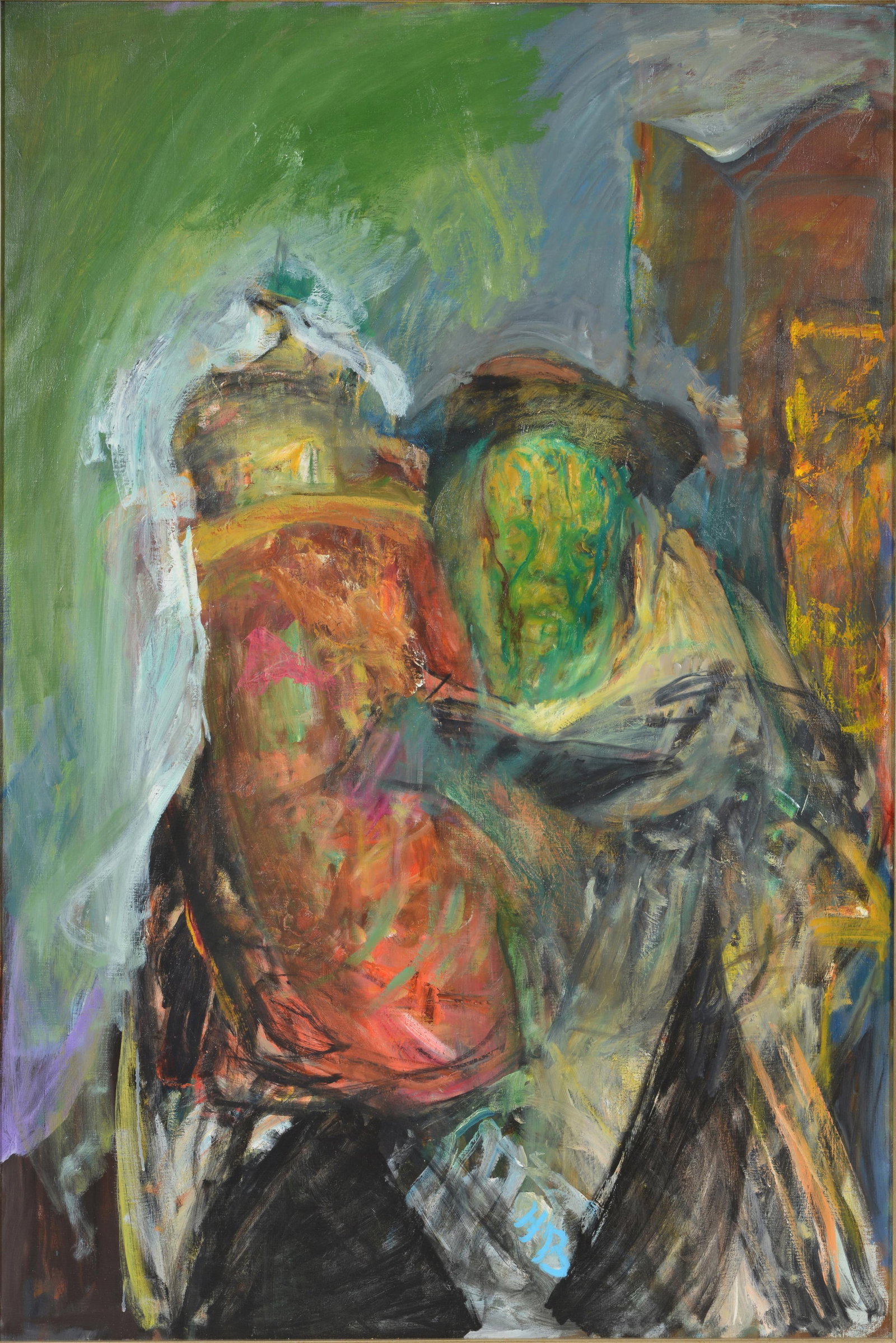 Hyman Bloom. "Rabbi with Torah". Oil and marker on canvas. Signed with initials "HB" lower center. - 2