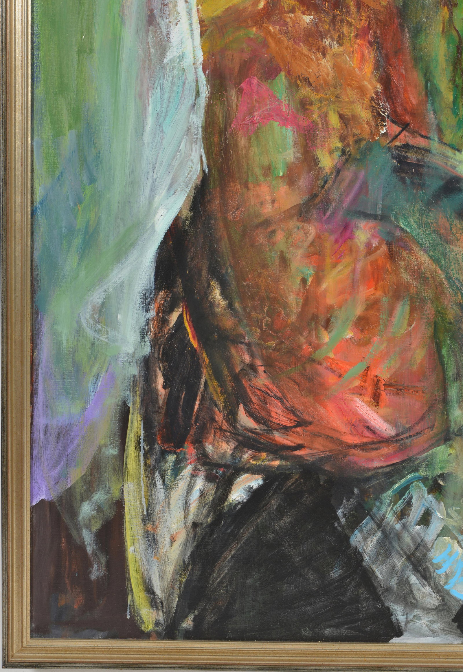 Hyman Bloom. "Rabbi with Torah". Oil and marker on canvas. Signed with initials "HB" lower center. - 4