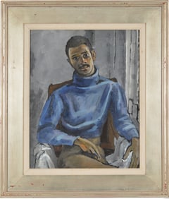 Raoul Pena DuBois. Seated African American man in blue shirt. Possibly a self-portrait. Oil on