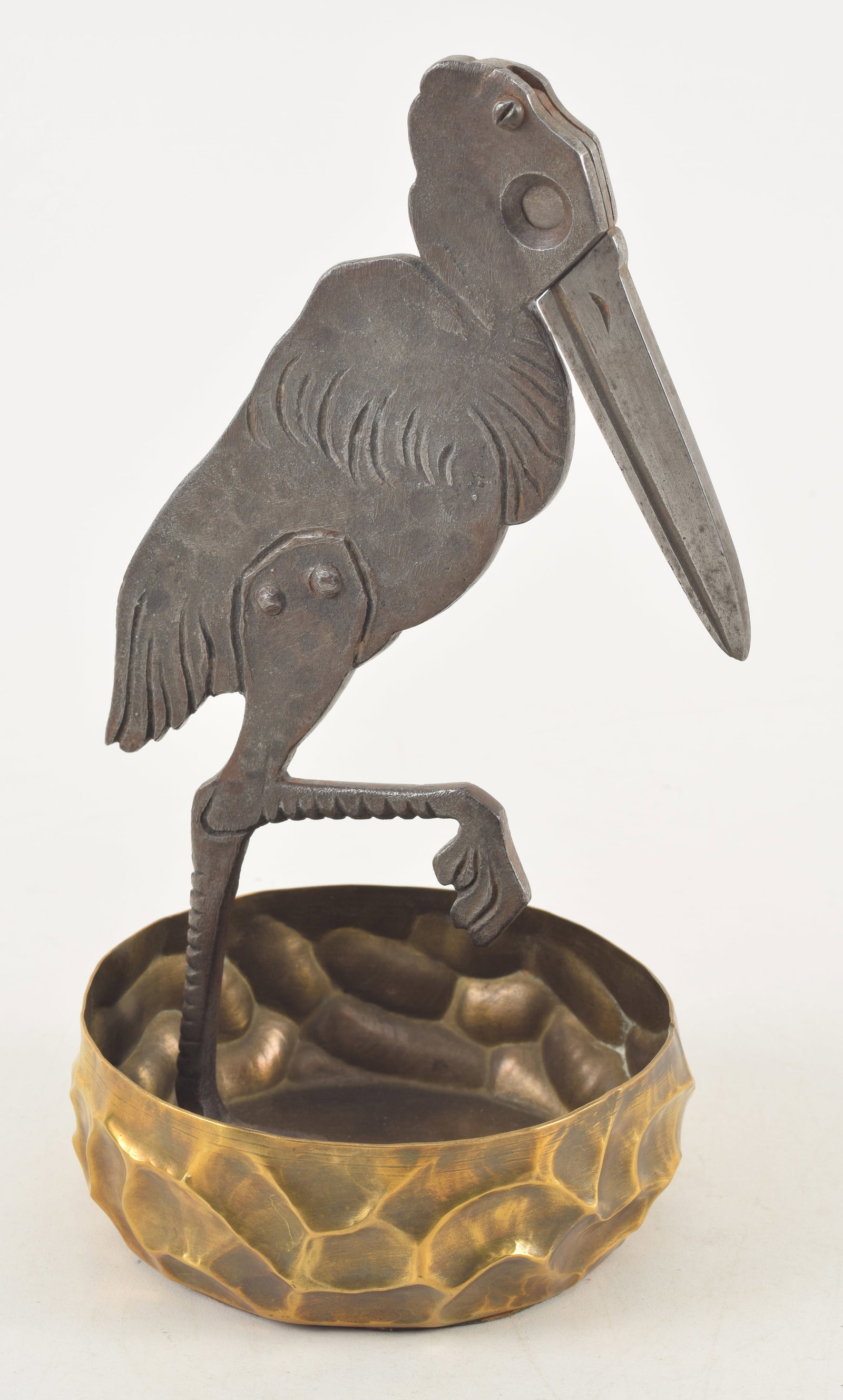 Arts & Crafts period pelican form cigar cutter, early 20th century. Standing steel pelican with (1 of 6)