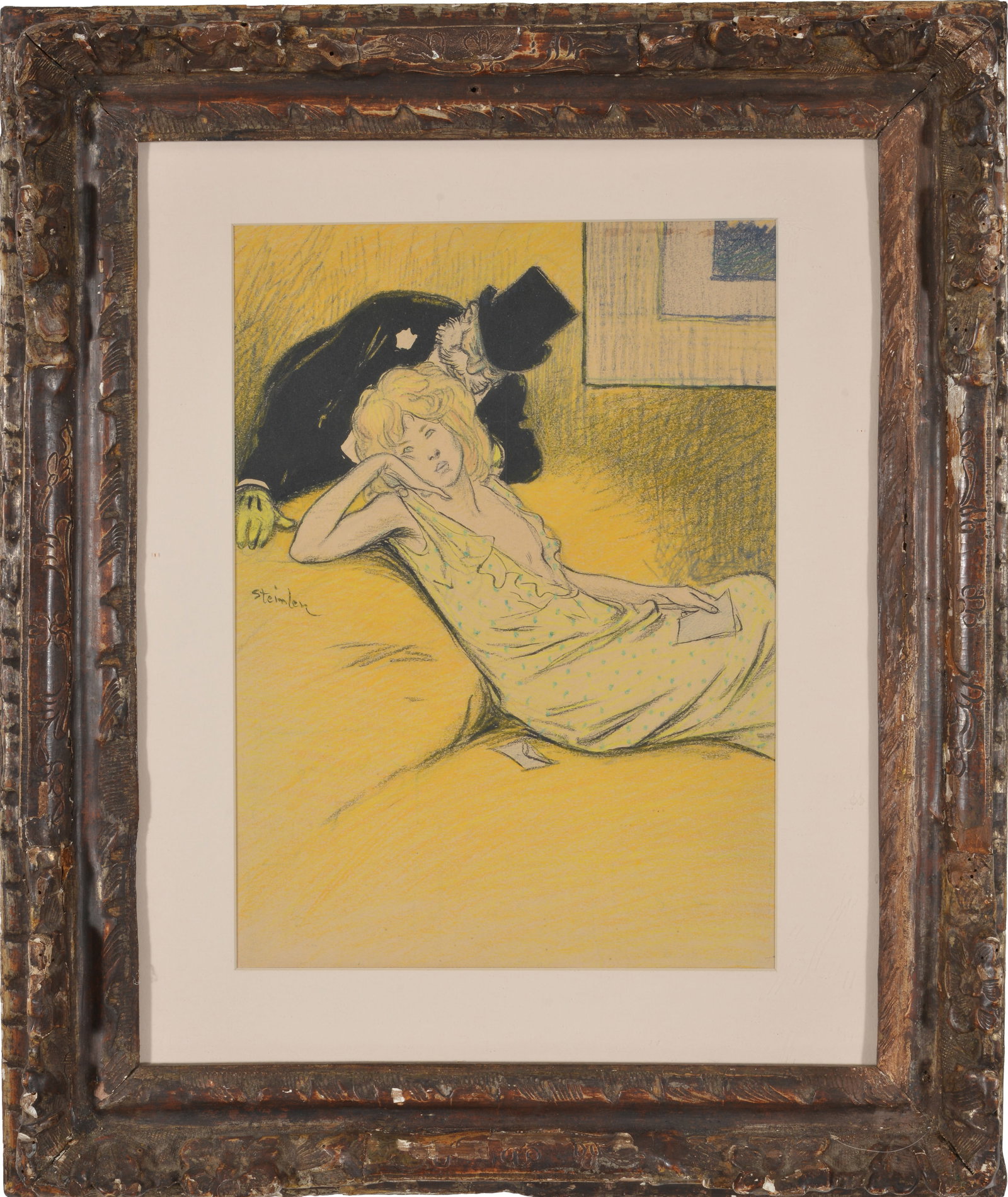 Theophile Alexandre Steinlen. Illustration style colored pencil drawing of an old tycoon and a young (1 of 9)