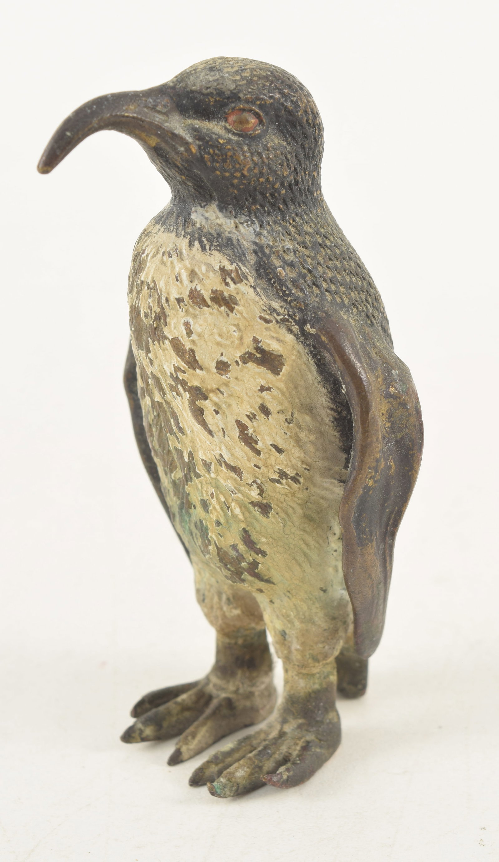 Austrian cold painted bronze figure of a penguin with molded feathers and long beak, early 20th (1 of 6)