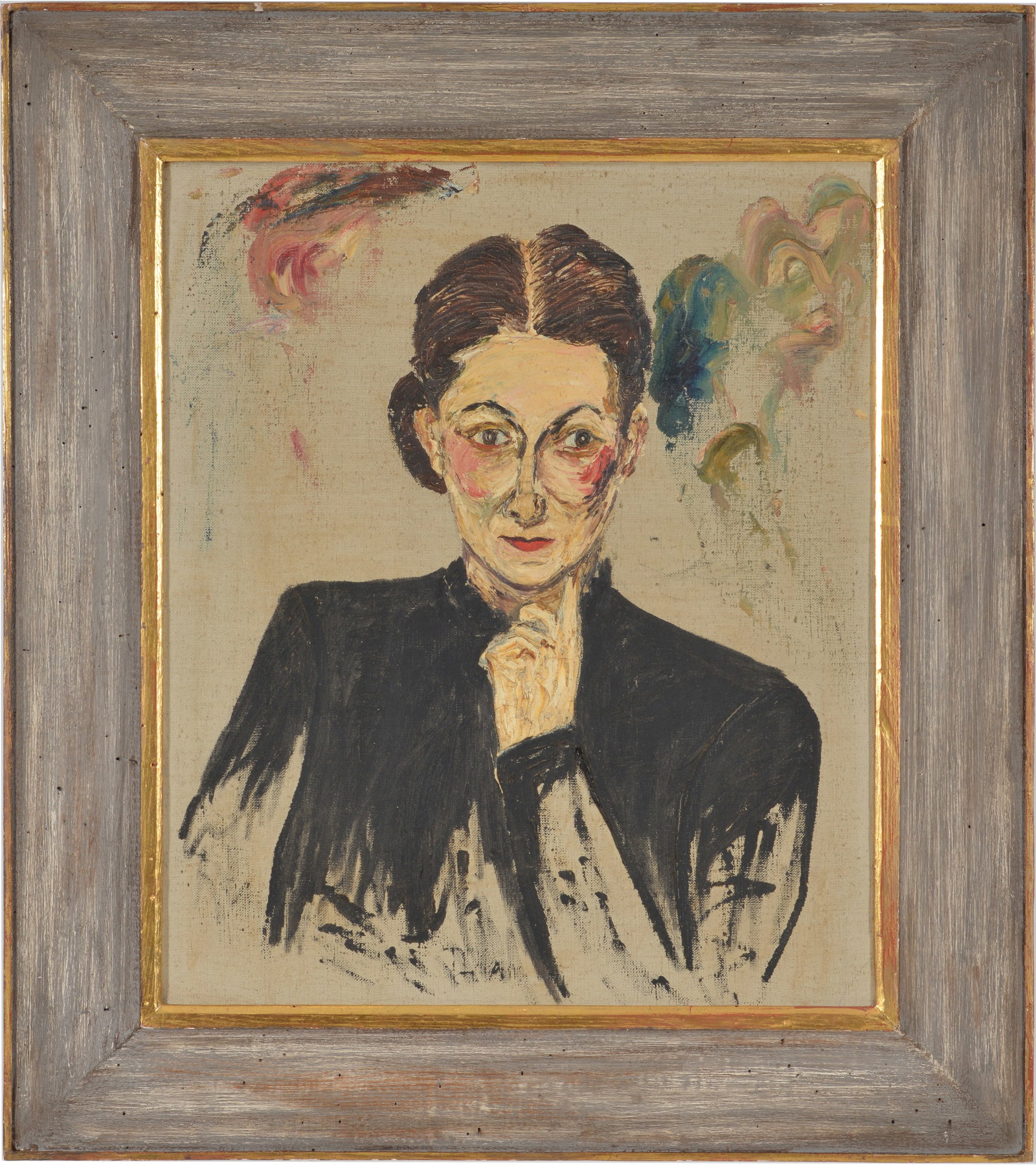 Interesting mid-20th century expressionist portrait of a young woman. Oil on coarse canvas. Period (1 of 8)