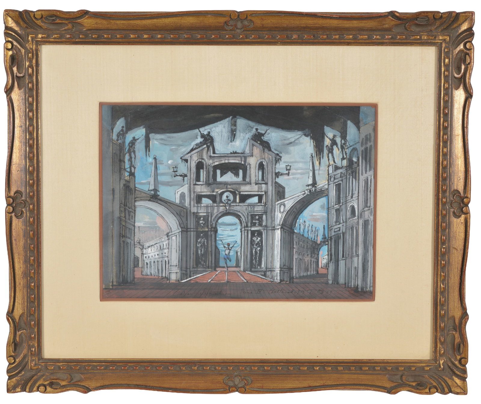Eugene Berman. 1939 original theatrical set design illustration. Mixed media on paper. "Italian (1 of 7)