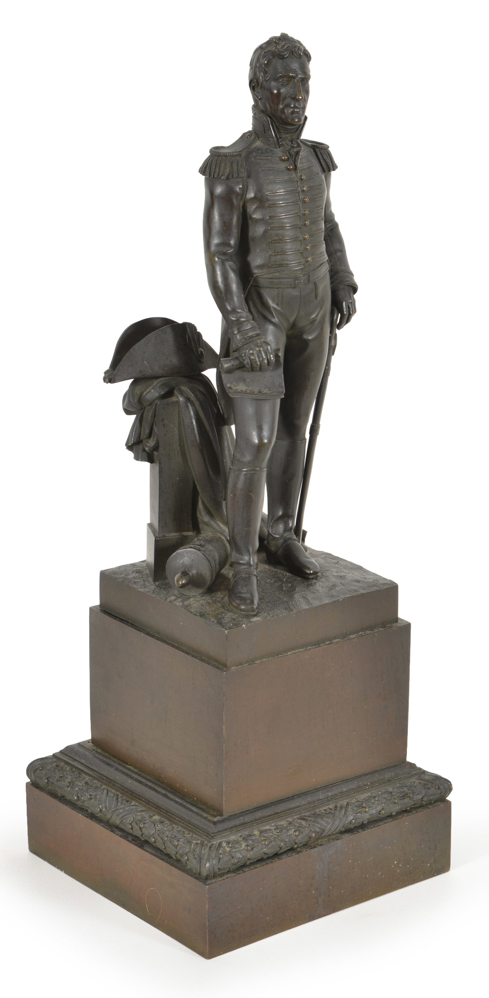 19th century bronze sculpture of the Duke of Wellington, depicted standing in uniform and surrounded (1 of 8)