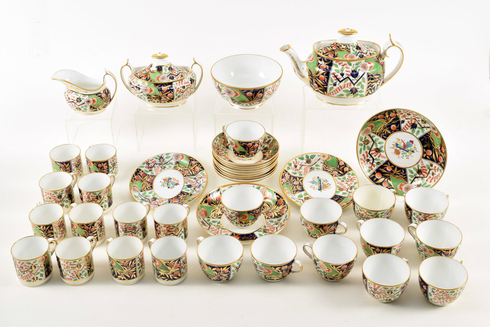 41 piece Spode porcelain "1839" Imari pattern tea set. Teapot, creamer and sugar, waste bowl, two 7 (1 of 17)