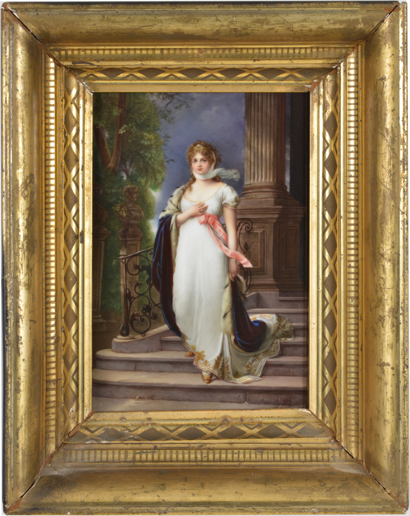19th century KPM? Queen Louis painting on porcelain plaque. KPM manufacturing label on reverse.: 19th century KPM? Queen Louis painting on porcelain plaque. KPM manufacturing label on reverse. Framed. Approximate plaque size: 8.5 x 6in. Overall: 12.75 x 9.75in.