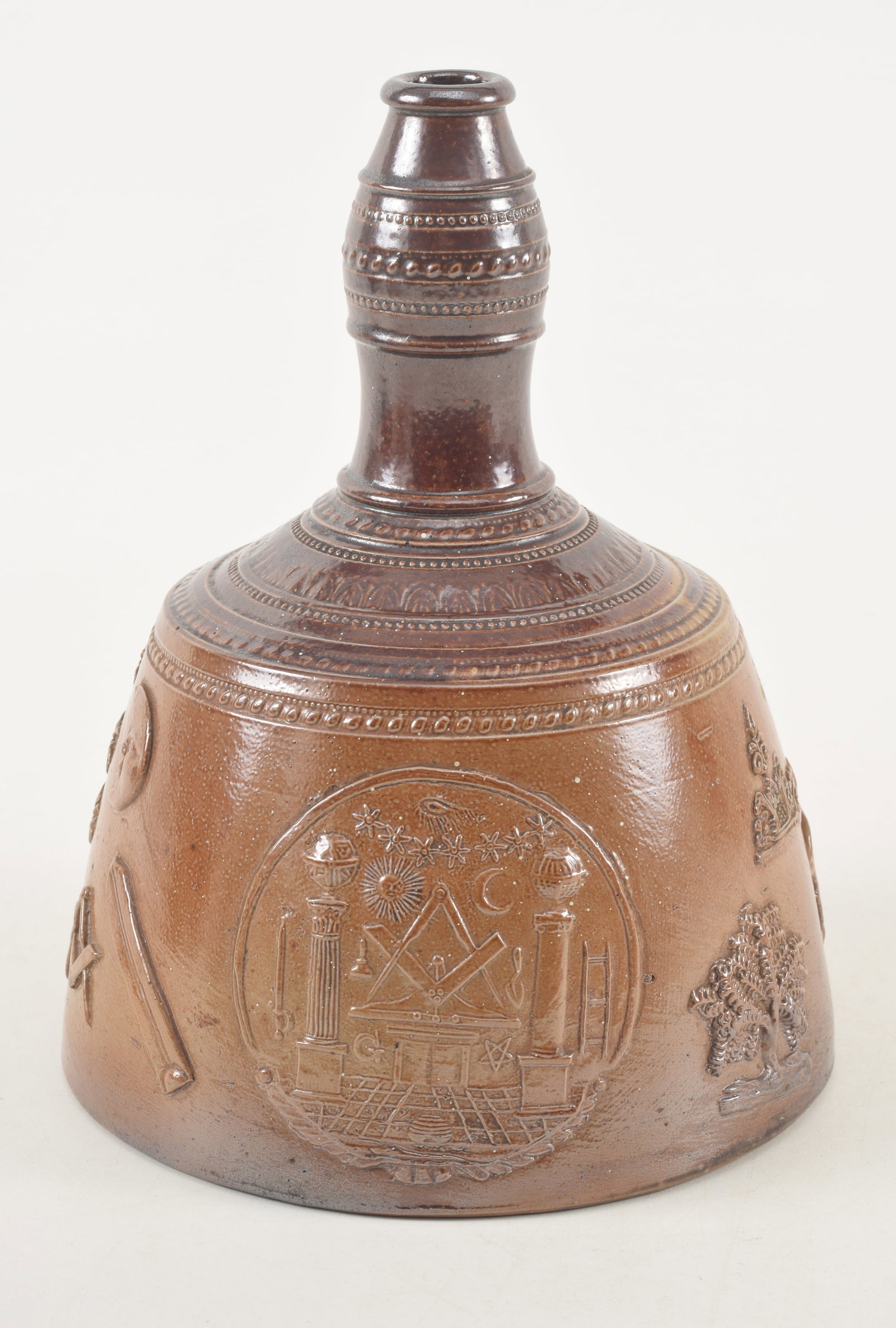 Early 19th century Scottish Rite Freemasonry salt glazed decanter. Relief decoration with Masonic (1 of 6)