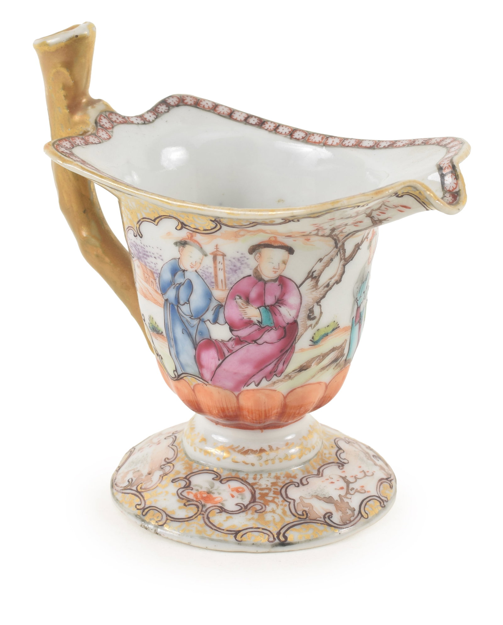 18th century Chinese export porcelain helmet shaped creamer in the Rockefeller pattern style (1 of 7)