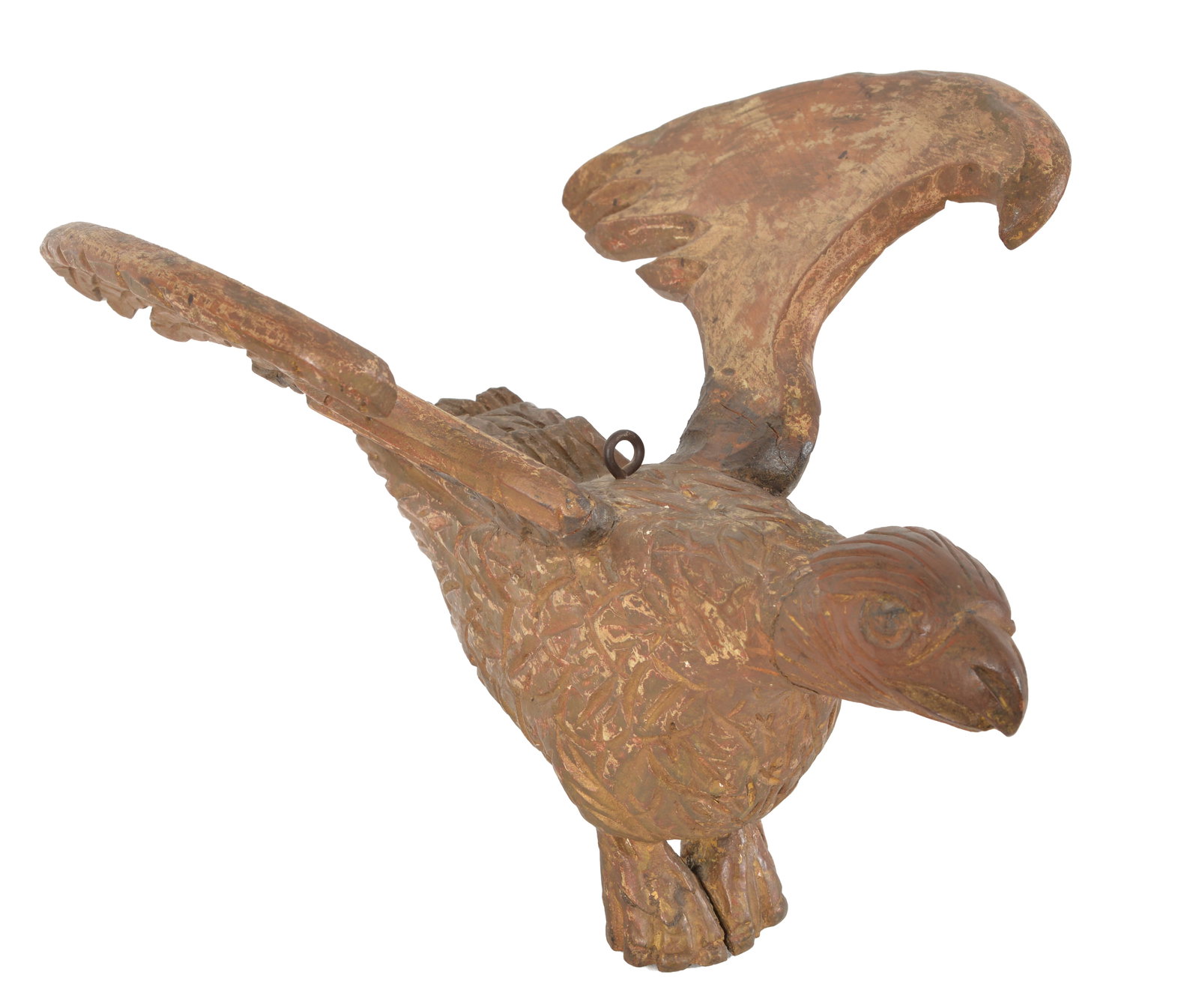 19th century carved and gilt wood spread-wing eagle with Schimmel type head. 19in length. (1 of 8)