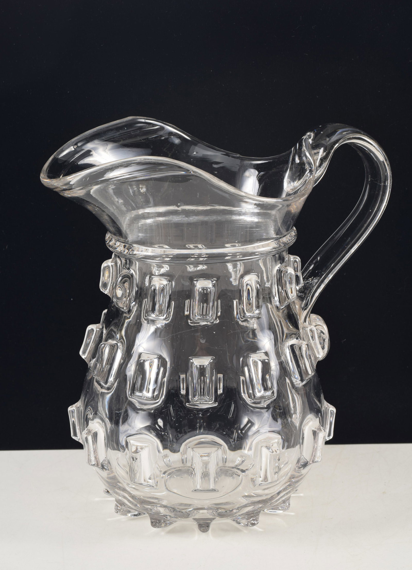 American mold-blown glass pitcher in cleat pattern, 19th century. 8.5in high. (1 of 4)