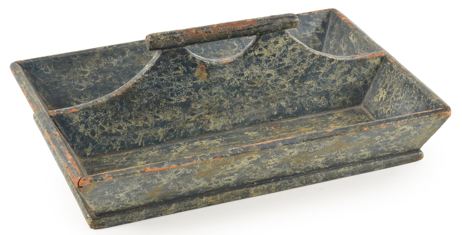 19th Century finely sponge decorated knife tray in green and cream paint. 16 1/2 x 11 1/2 in. (1 of 6)