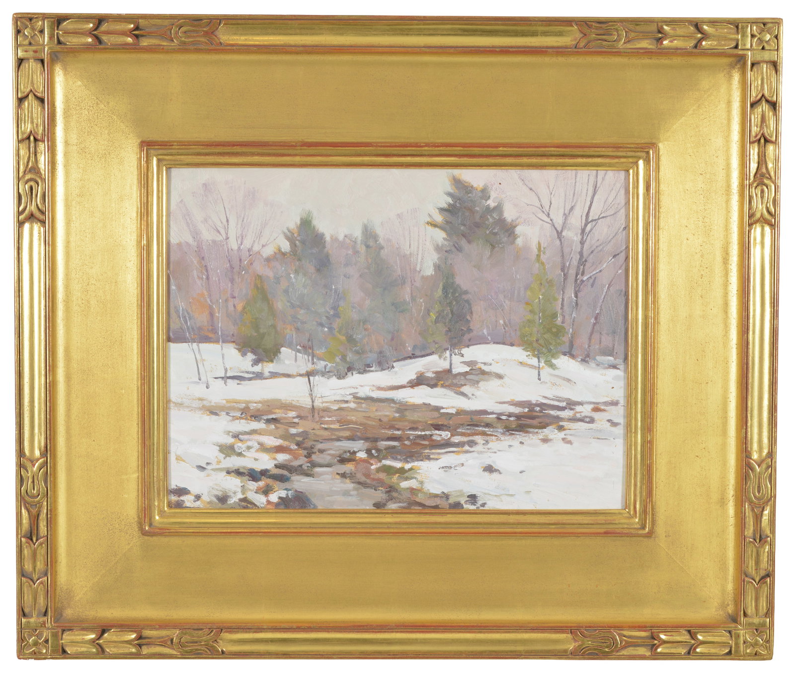 Bernard Corey. Massachusetts. Winter landscape with stream. Oil on board. Artist's Estate label on (1 of 8)