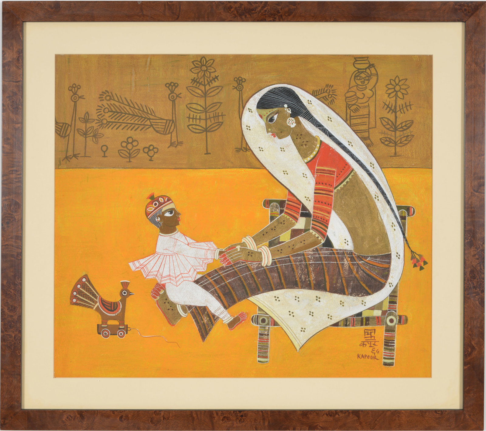 Bhagwan Kapoor. India. "Ride, My Little One". Designed and painted to benefit UNICEF, the United: Bhagwan Kapoor. India. "Ride, My Little One". Designed and painted to benefit UNICEF, the United Nations Children's Fund. Mixed media watercolor and gouache. Signed lower right. Framed under glass. Si