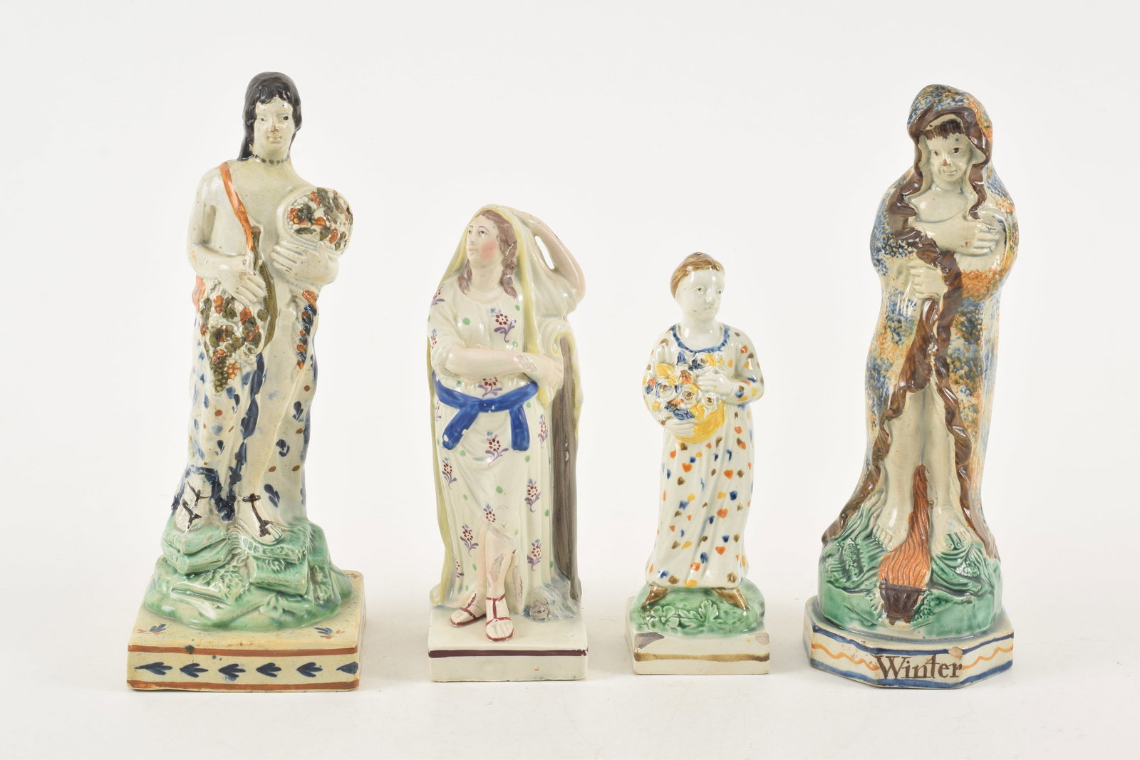 4 Prattware figures, early 19th Century, including Spring, Winter, Hope and a figure with a basket (1 of 8)
