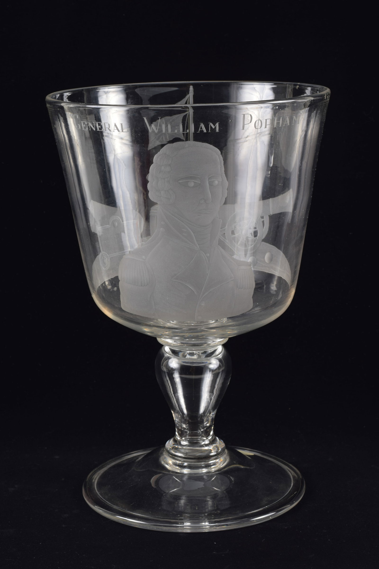 19th century General William Popham etched glass commemorative trifle dish. Uniformed portrait (1 of 6)