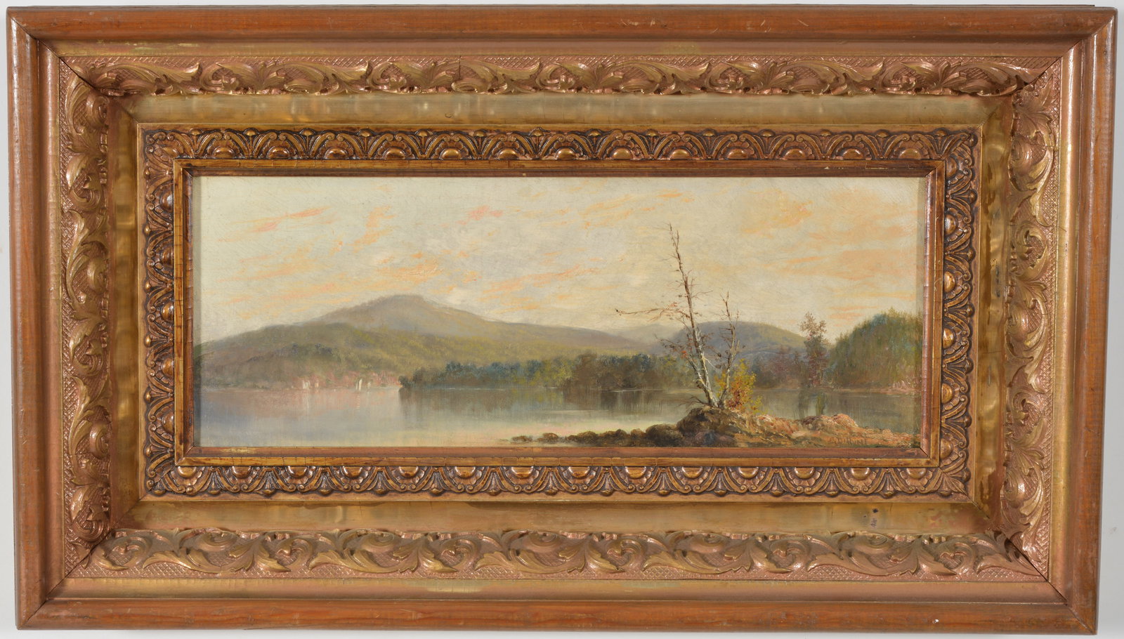 Charles Day Hunt. Hudson River landscape. Oil on canvas. Signed lower right. Framed. Sight: 7 x: Charles Day Hunt. Hudson River landscape. Oil on canvas. Signed lower right. Framed. Sight: 7 x 18.25in. Overall: 15 x 26in.