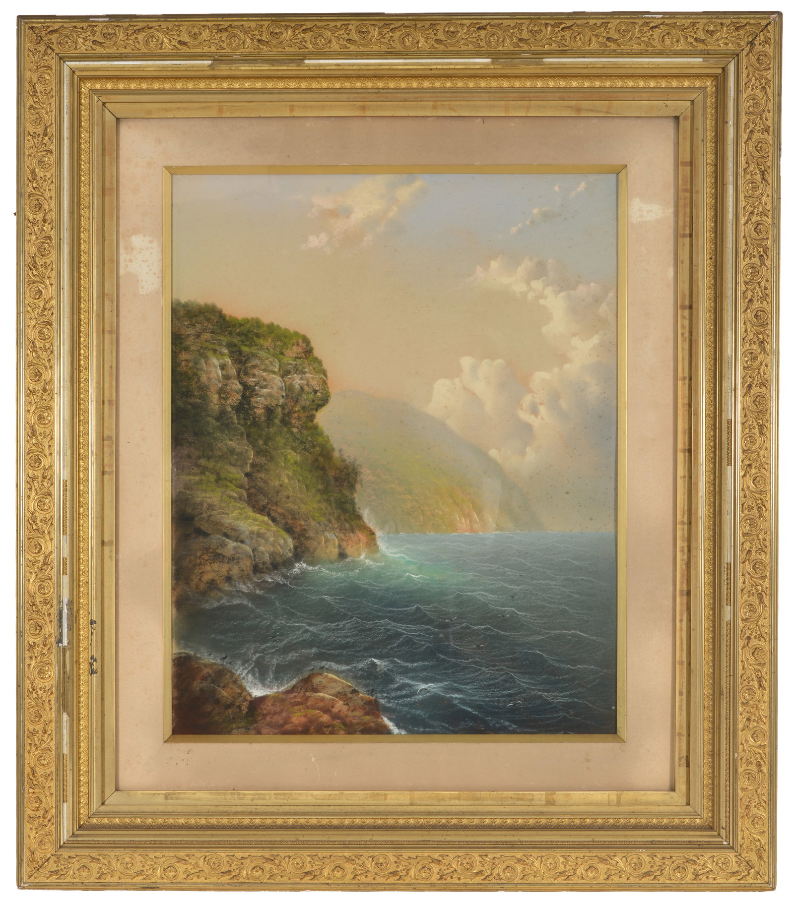 George Douglas Brewerton. Large coastal landscape pastel painting. Signed lower right. Framed under (1 of 9)