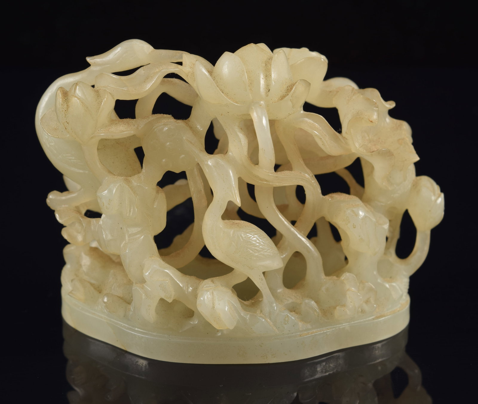 Jade carving. China. Ming period (1368-1644). Pale celadon stone carved with aquatic birds and lotus (1 of 6)