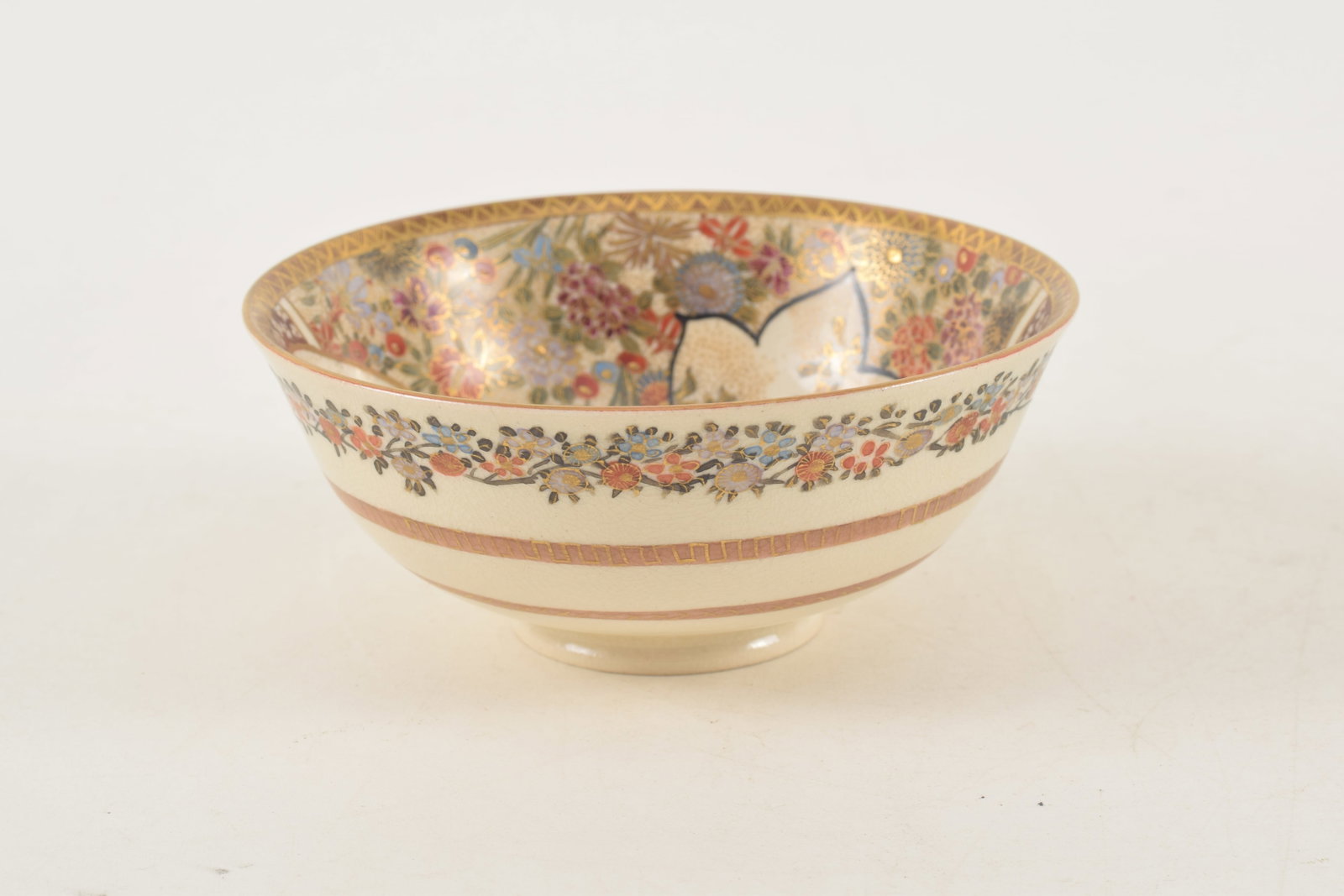 Satsuma bowl. Japan. Meiji period (1868-1912). Decoration of people and flowers. 4.25in diameter. - 3