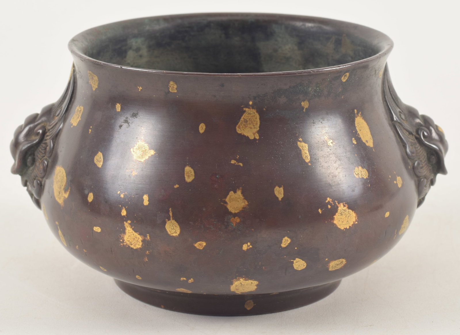 Bronze incense burner. China. 18th century. Hsuan Te mark. Gold splashed type. 5in. (1 of 8)