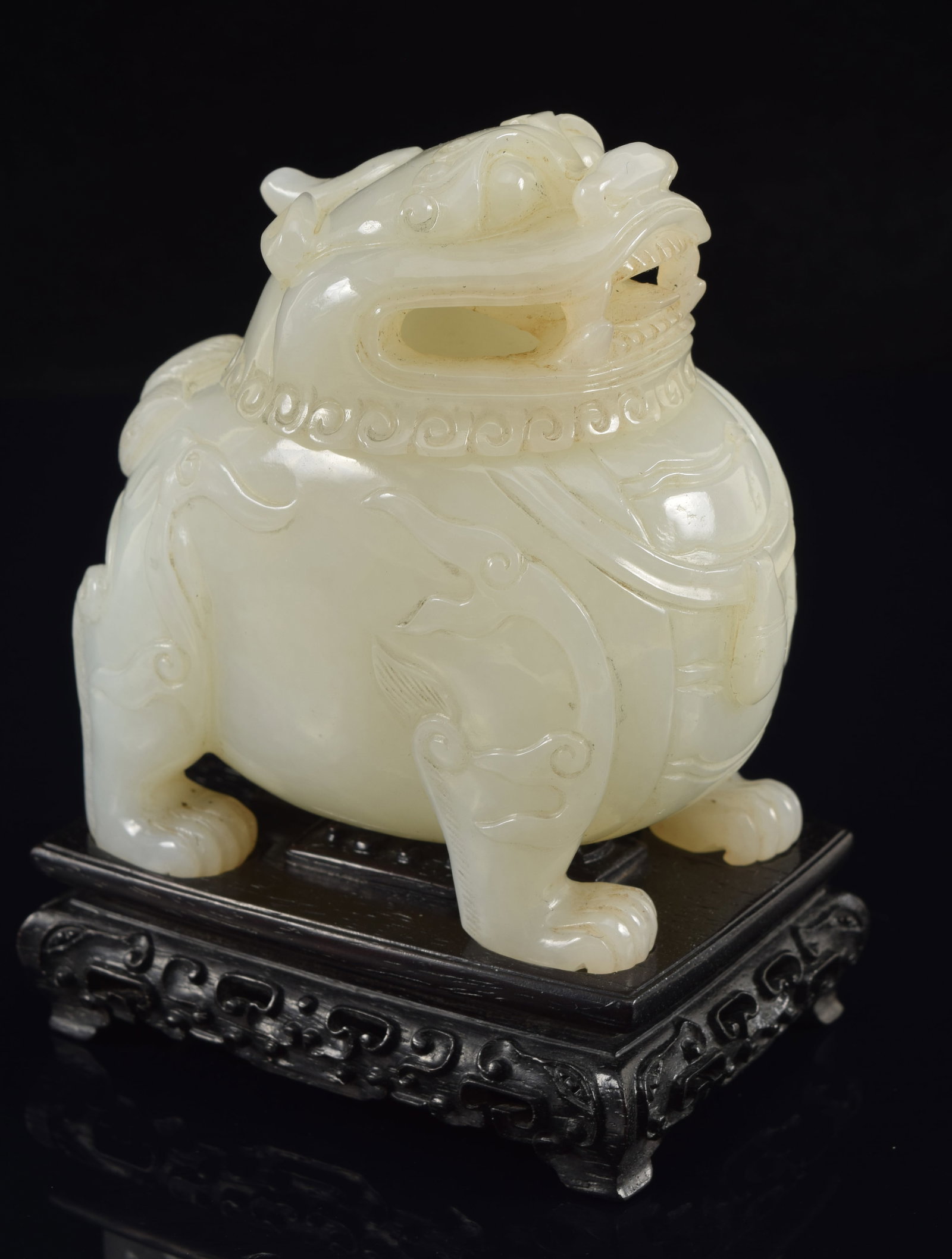 Jade incense burner. China. 18th/19th century. Carved as a luodan. Pale celadon jade. Carved fitted (1 of 9)