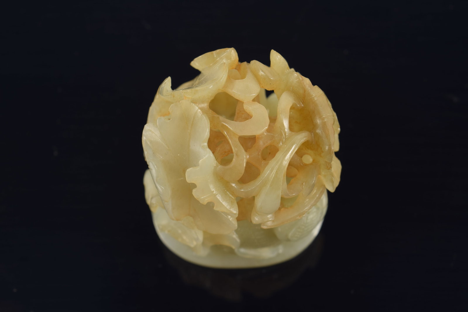 Jade finial. China. Yuan period. Carving of aquatic birds and water plants. Finely carved and - 5