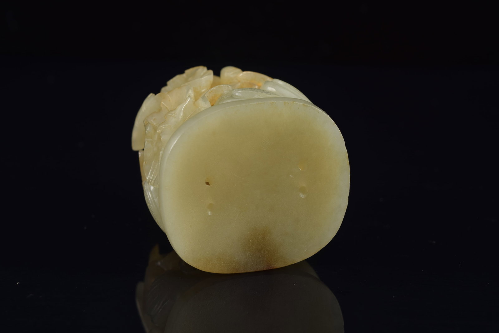 Jade finial. China. Yuan period. Carving of aquatic birds and water plants. Finely carved and - 6
