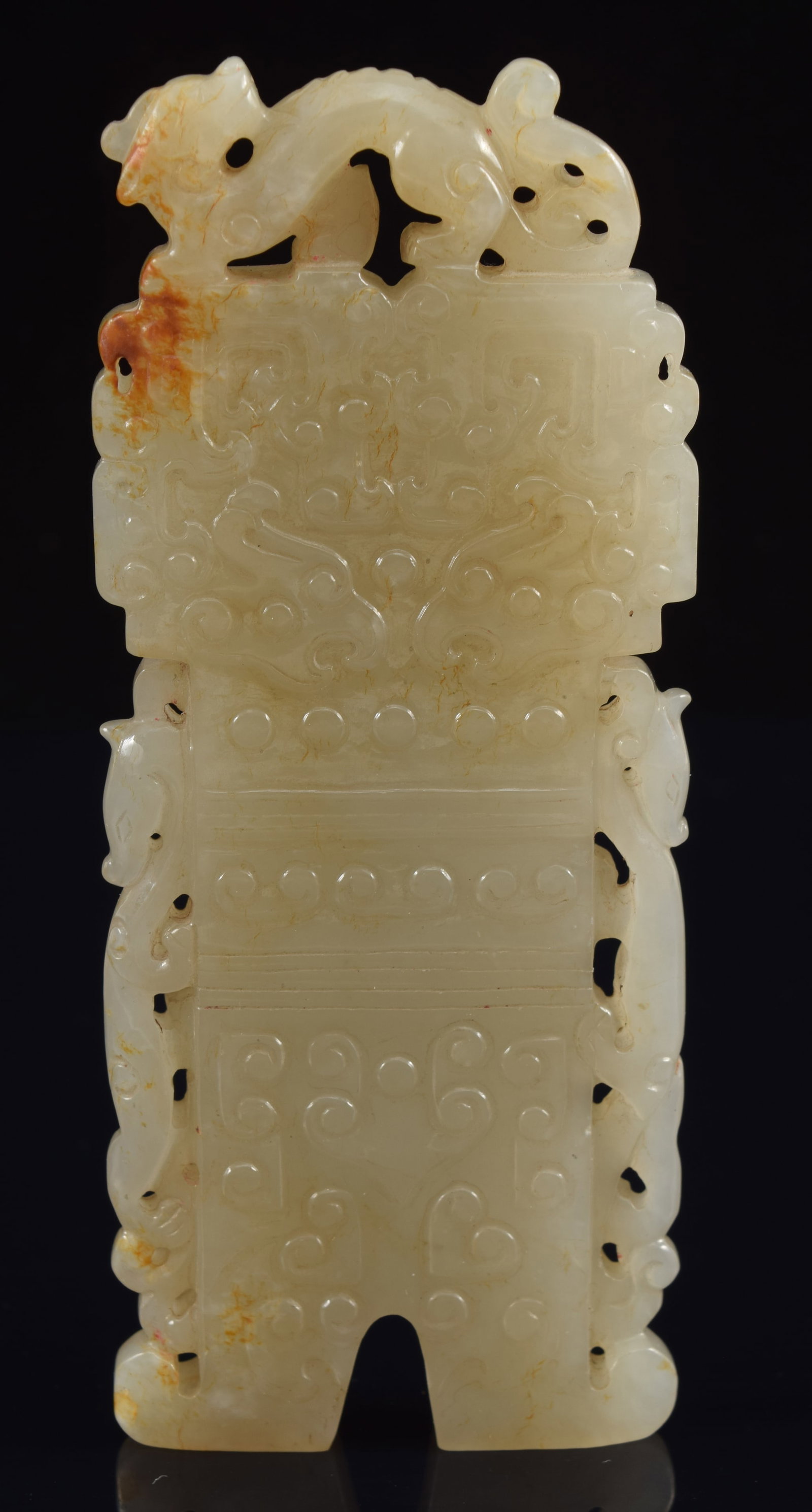 Jade pendant. China. Chien Lung period (1735-1796). Carving of archaic motifs. Grey colored stone (1 of 5)