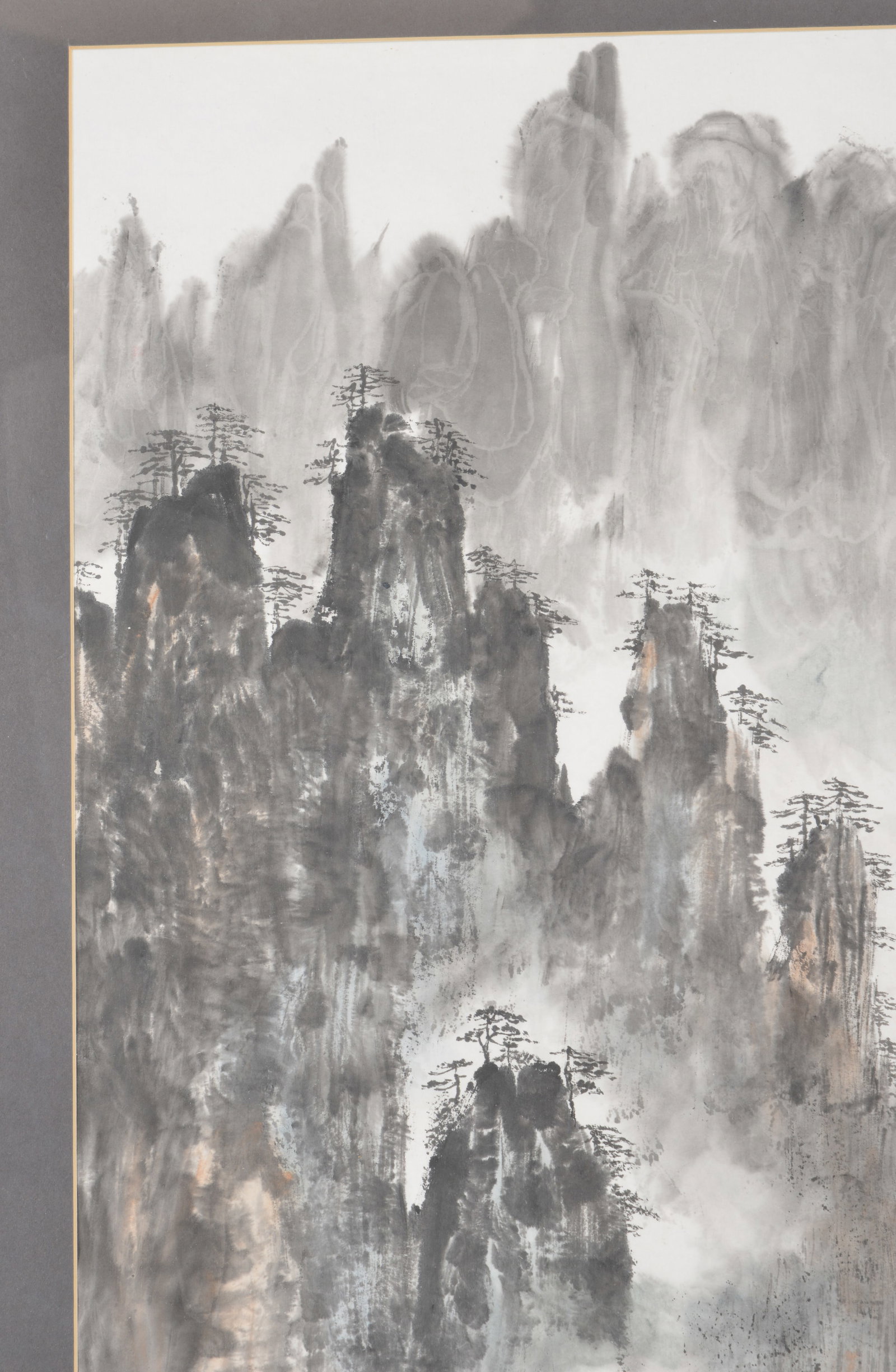 Chinese watercolor painting. 20th century. Mountainous landscape with pagoda and figure. Ink and - 3