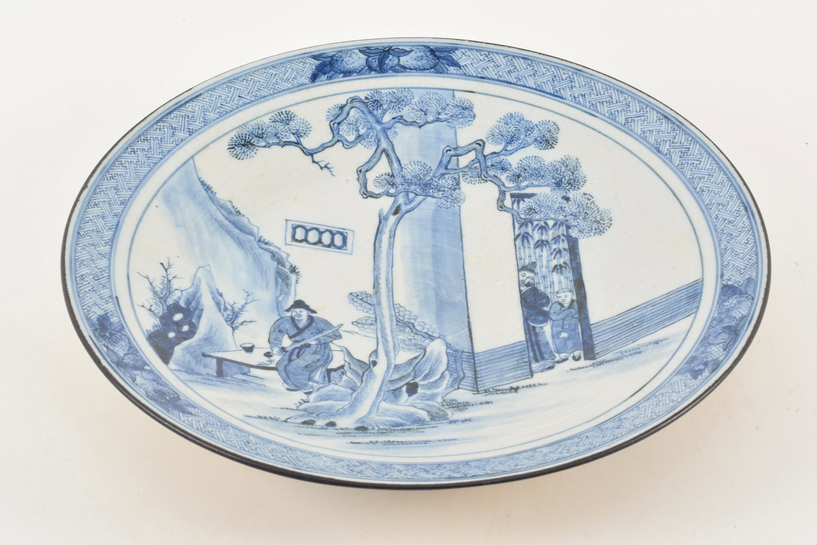 19th century Chinese large blue and white porcelain charger with landscape and figures decoration. (1 of 5)