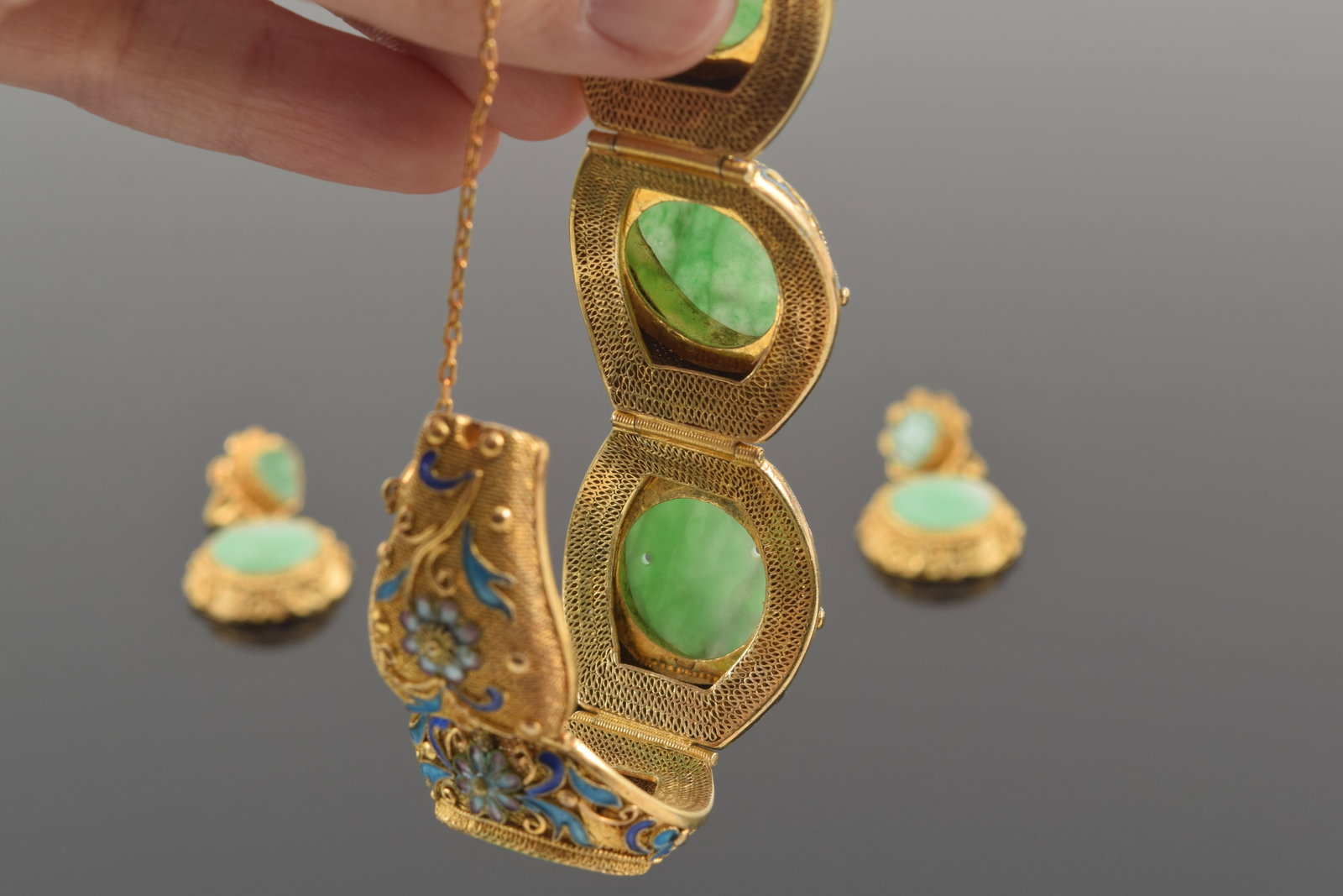 silver gilt bracelet and earrings - 7