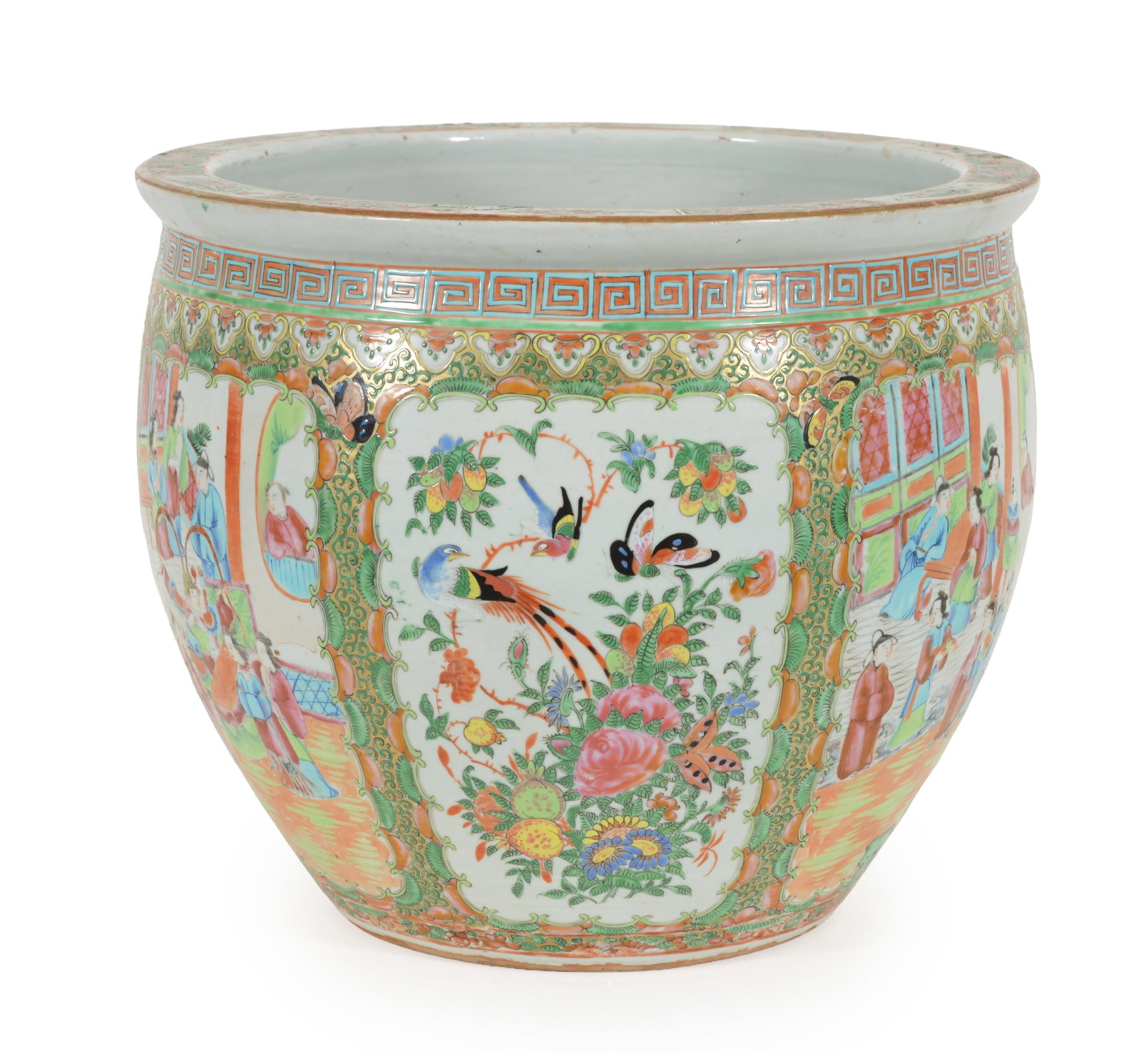 19th century Chinese famille rose porcelain "rose medallion" goldfish bowl. 14in diameter. 12in (1 of 6)