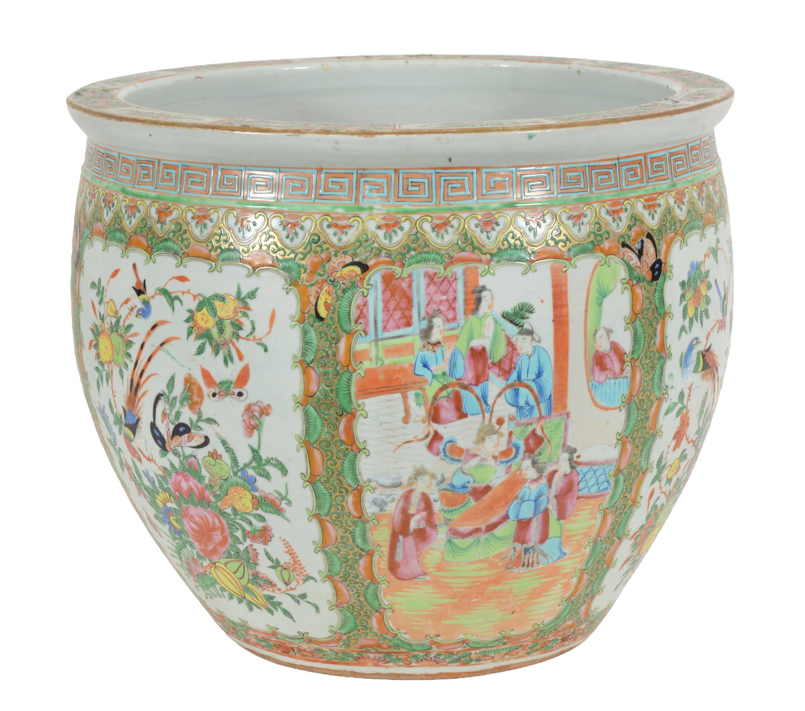 19th century Chinese famille rose porcelain "rose medallion" goldfish bowl. 14in diameter. 12in - 2