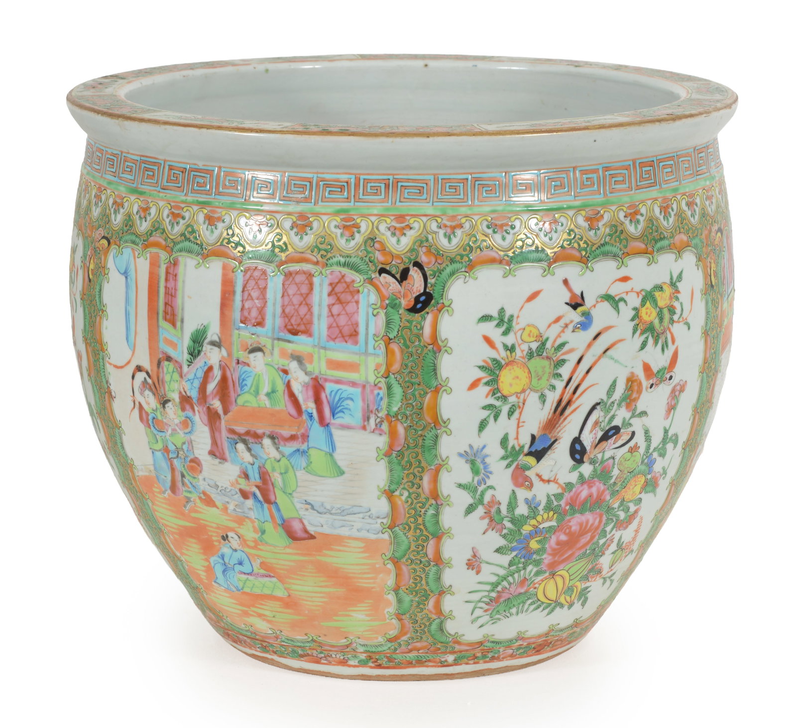19th century Chinese famille rose porcelain "rose medallion" goldfish bowl. 14in diameter. 12in - 3