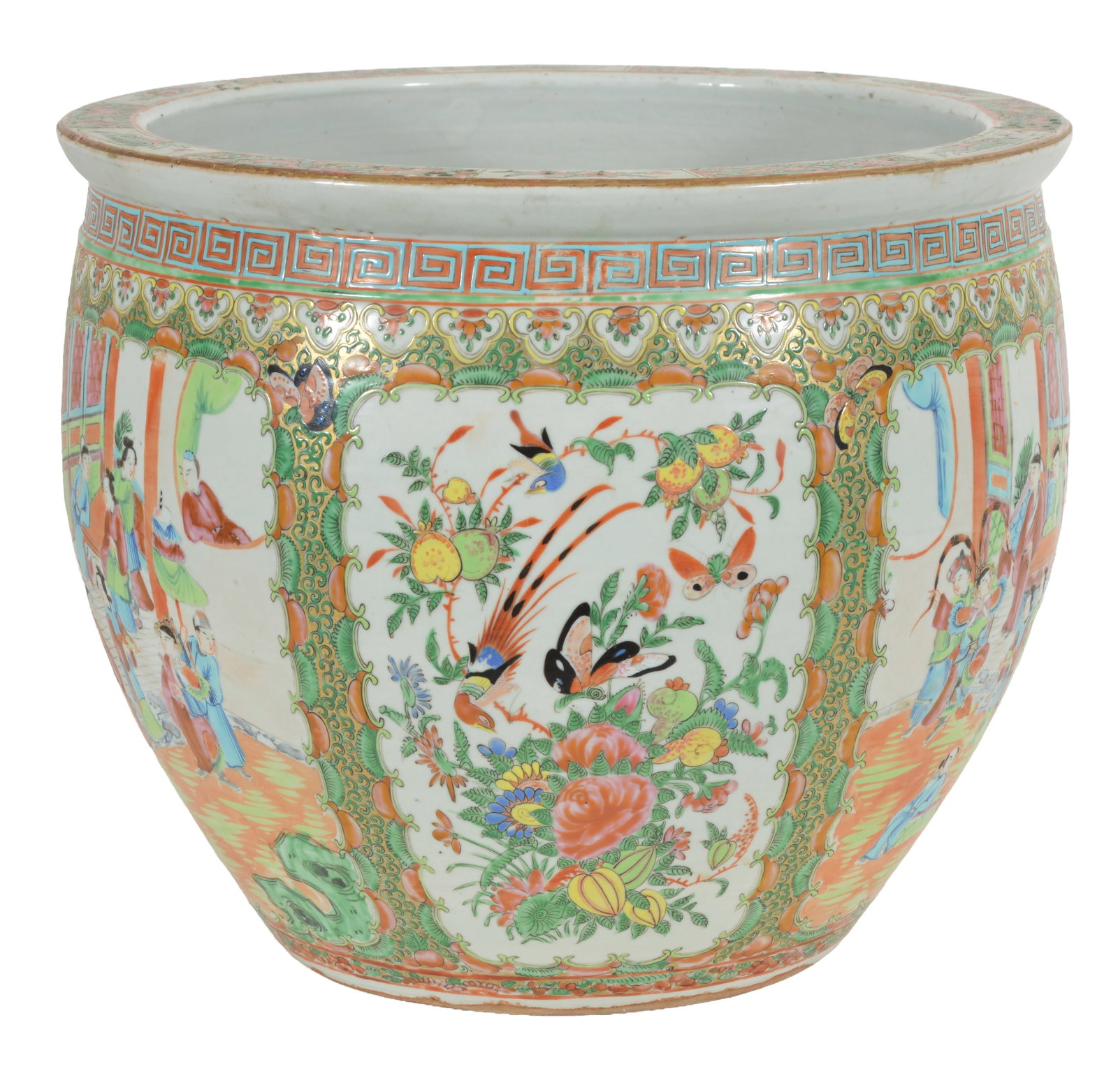 19th century Chinese famille rose porcelain "rose medallion" goldfish bowl. 14in diameter. 12in - 4