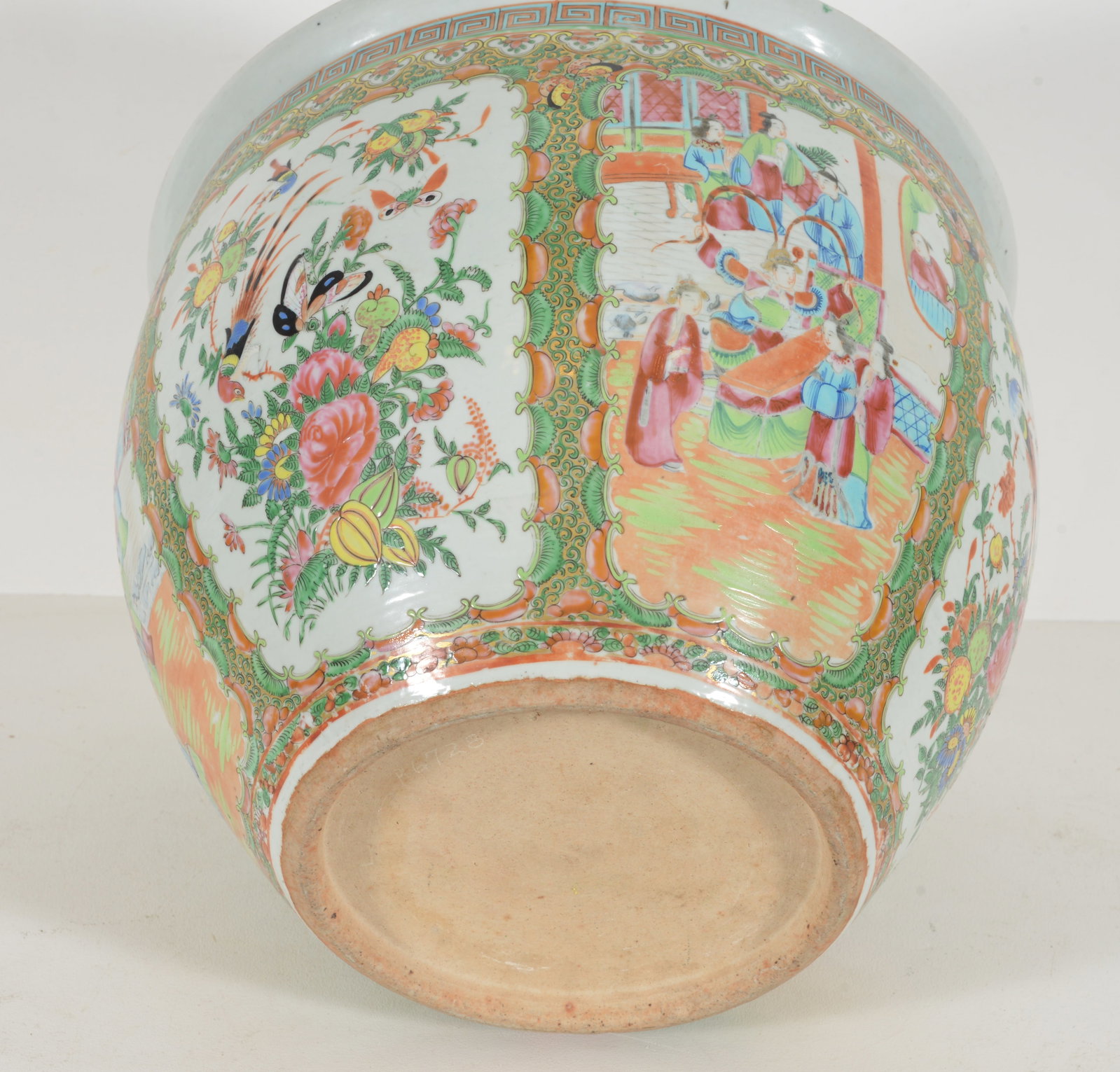 19th century Chinese famille rose porcelain "rose medallion" goldfish bowl. 14in diameter. 12in - 6
