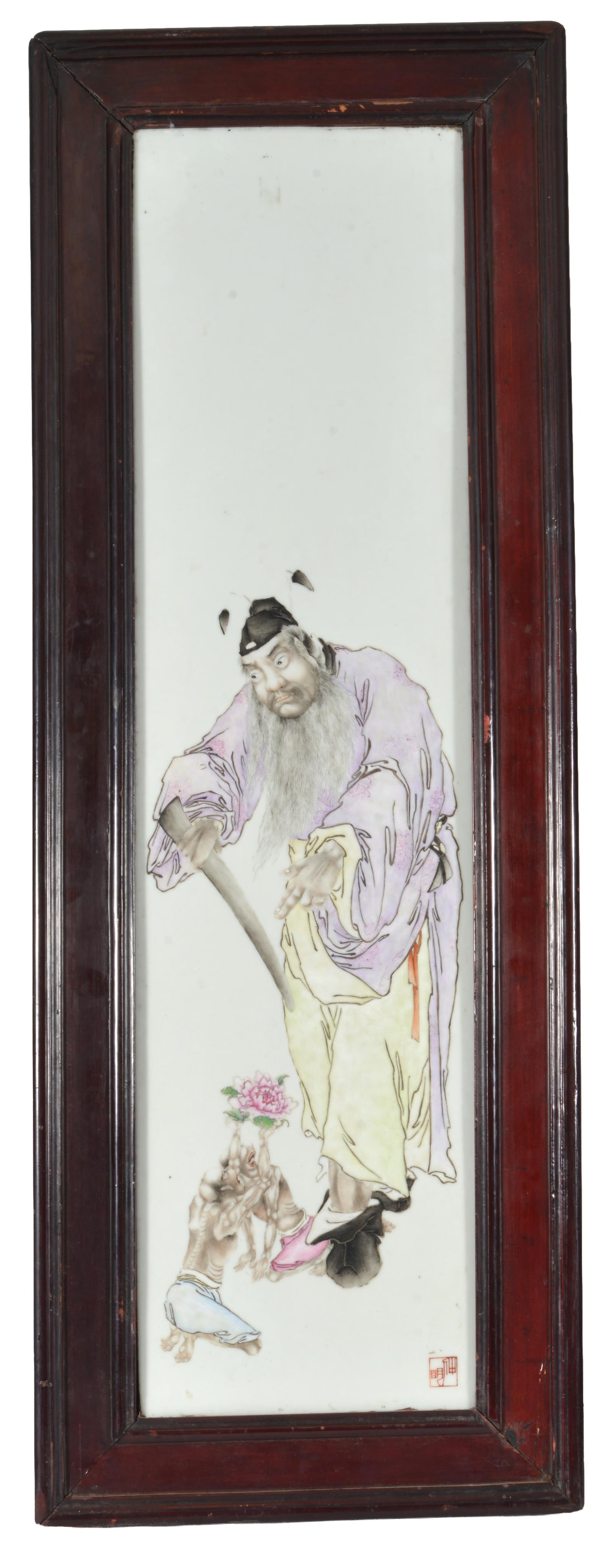 Fine quality Chinese Republic period porcelain plaque depicting Li Tung Pin. Red artist seal lower (1 of 9)