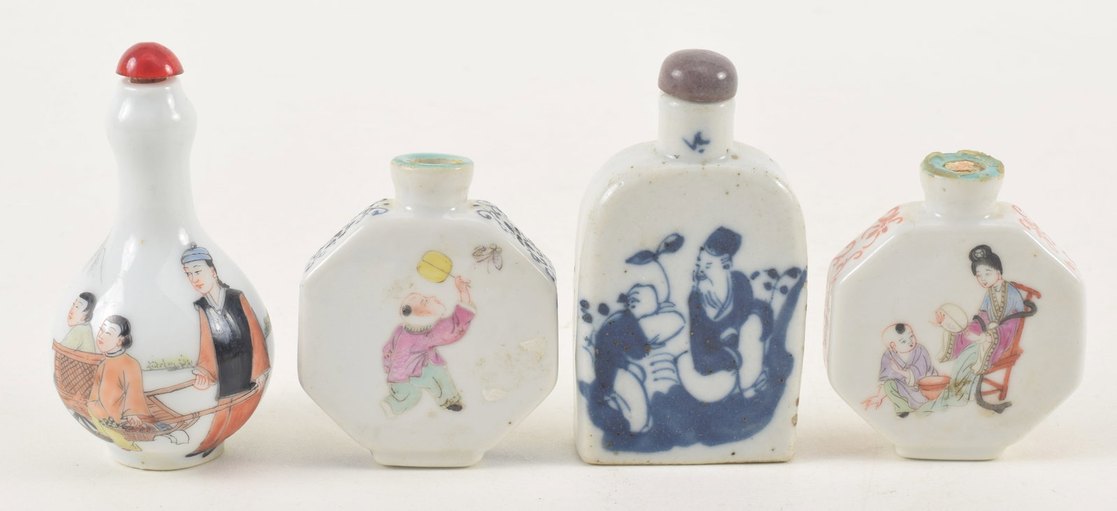 Lot of 4 Chinese porcelain snuff bottles, 19th/20th century. 2 octagonal forms, marked. Blue and (1 of 6)