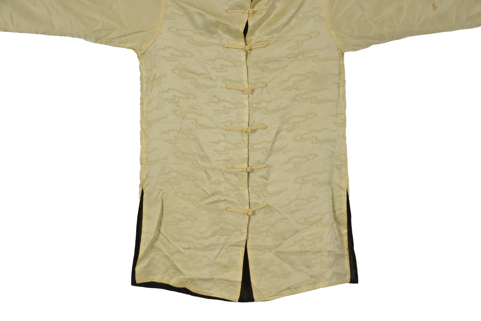 19th/20th century fine woven Chinese silk robe. Outer transparent black woven material with Chinese - 6