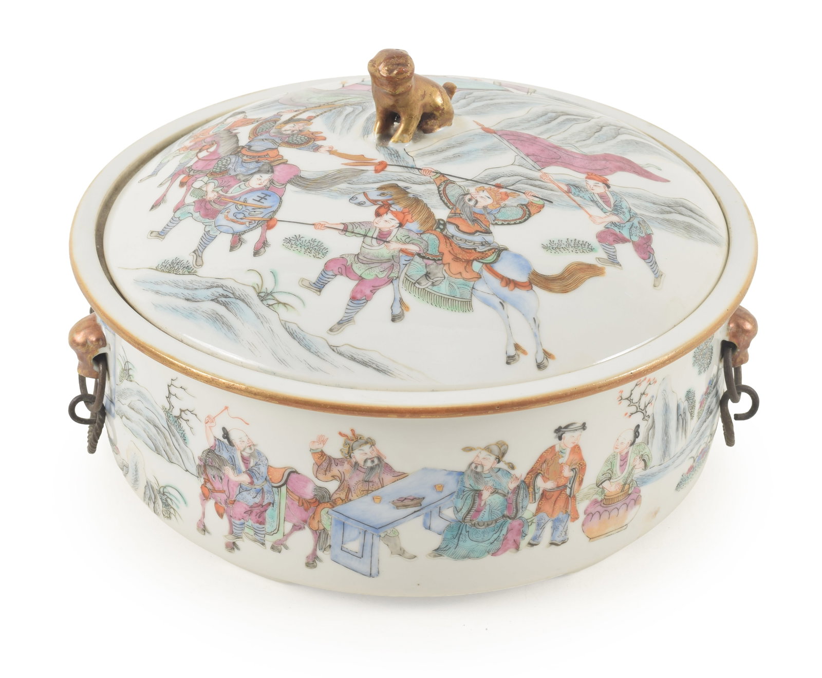 Mid 19th century Chinese famille rose porcelain covered container. Allover figural historical (1 of 10)