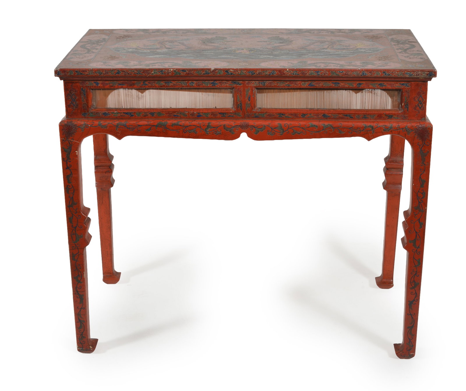 19th century or earlier Chinese persimmon ground lacquered altar table with allover sea dragon and (1 of 4)