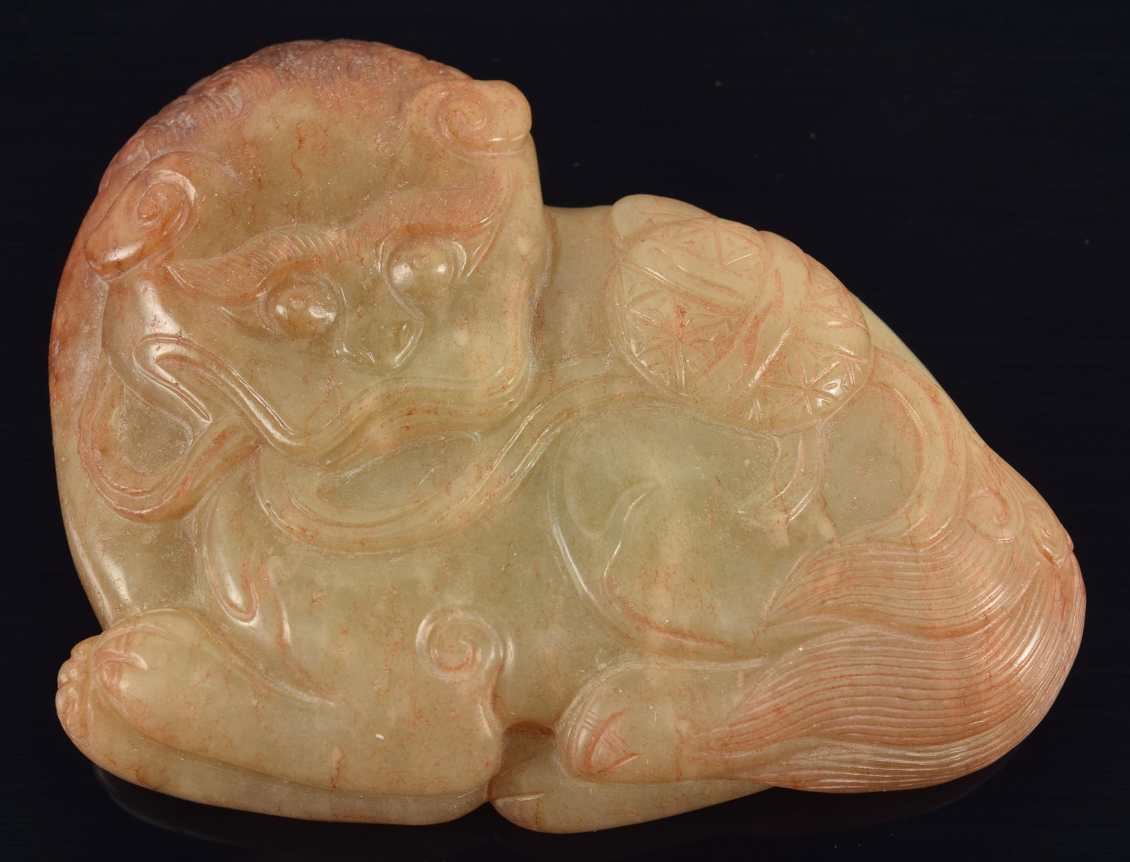 Jade belt plaque. China. 18th century, Chien Lung period (1735-1796). Carved as a foo dog with (1 of 4)
