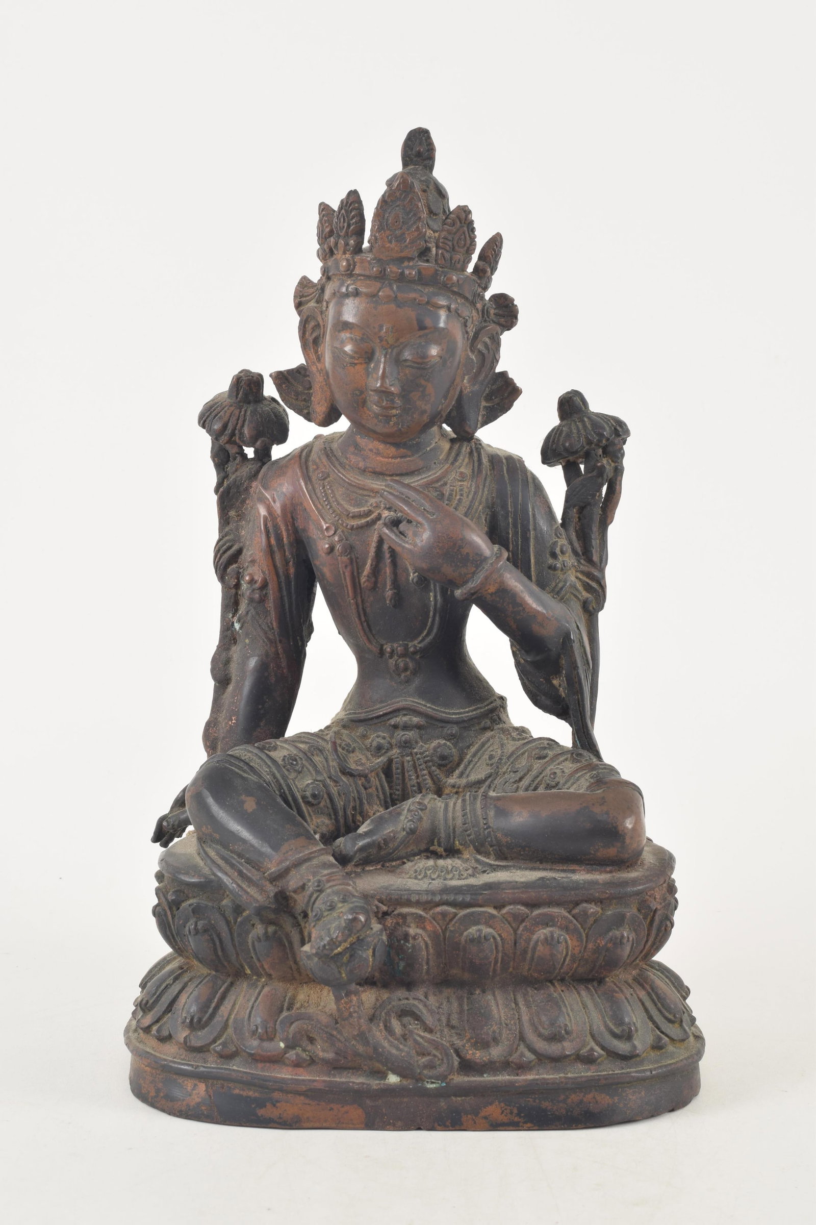 19th century or earlier bronze seated buddha figure. 12.5in high. (1 of 8)